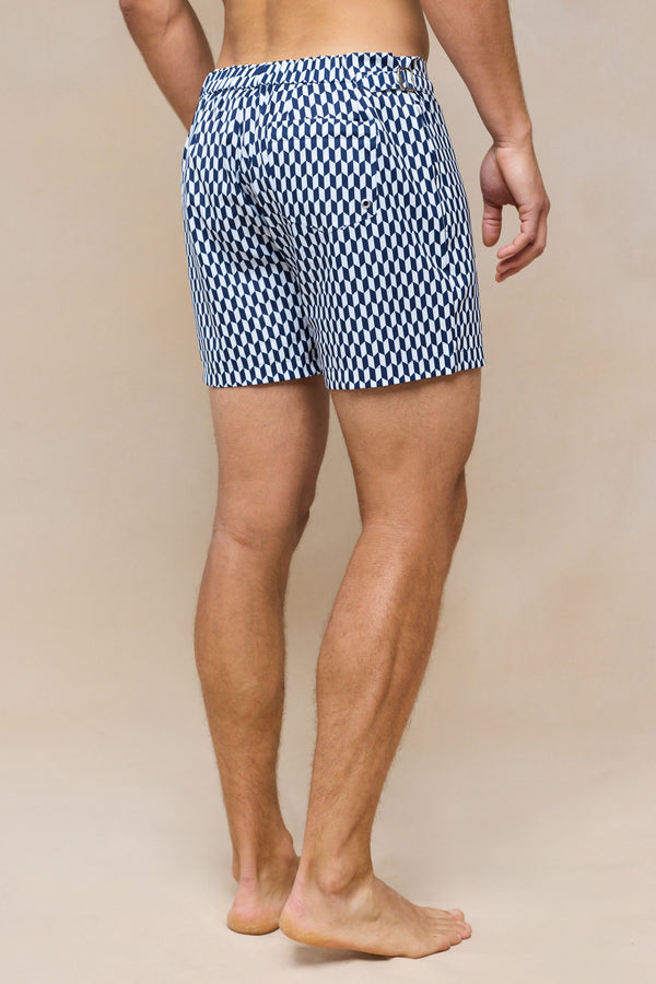 Rambla Printed Buckle Swim Short - Navy/White