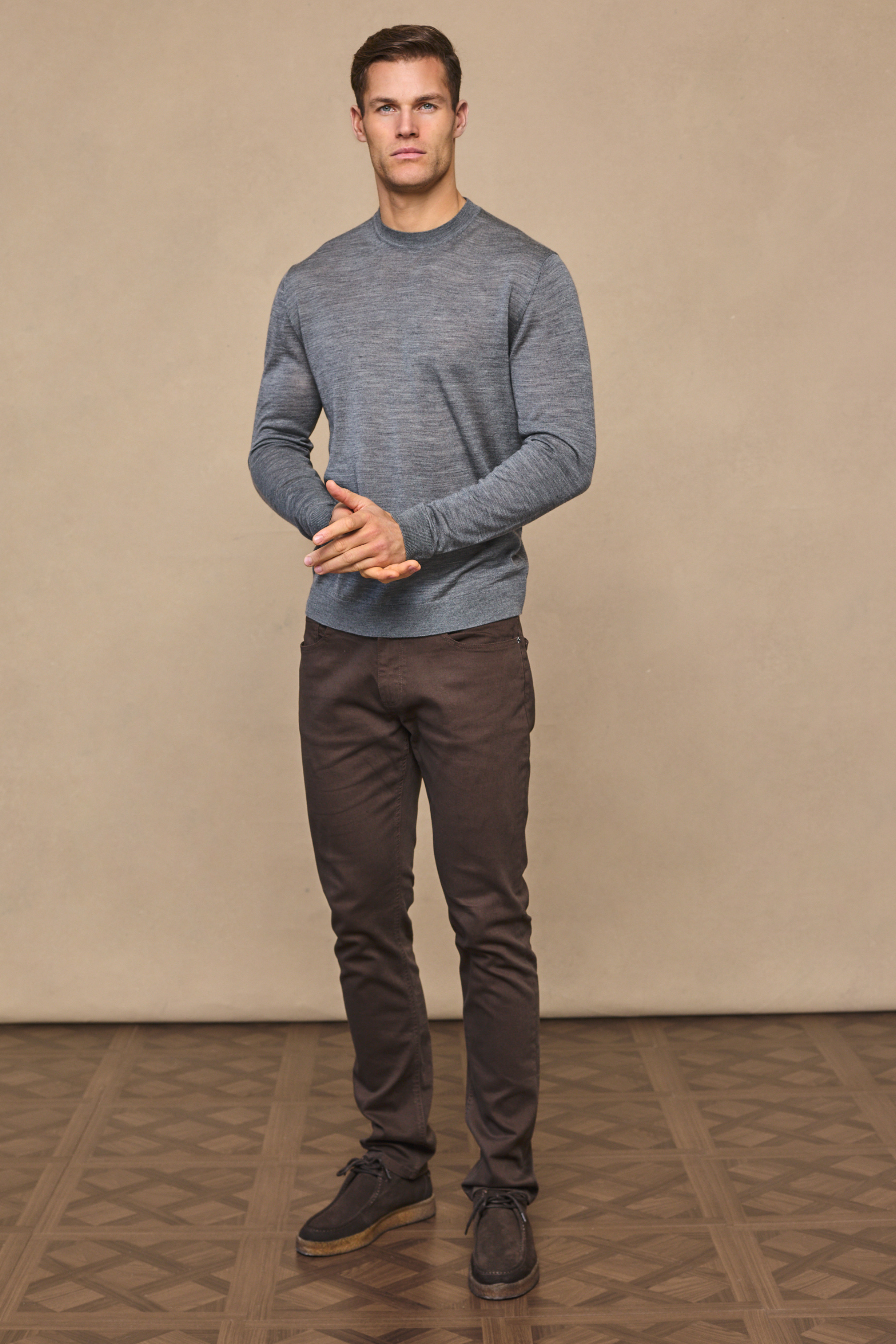 Frederic Fine Knit Long Sleeve T-Shirt - Grey Marl