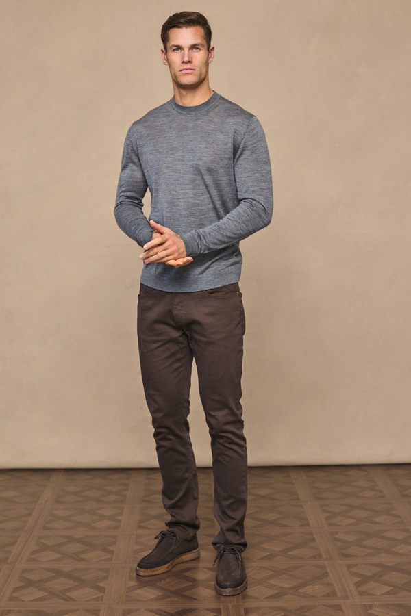 Frederic Fine Knit Long Sleeve T-Shirt - Grey Marl