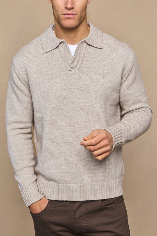 Dylan Chunky Knit Open Collar Sweater - Oatmeal