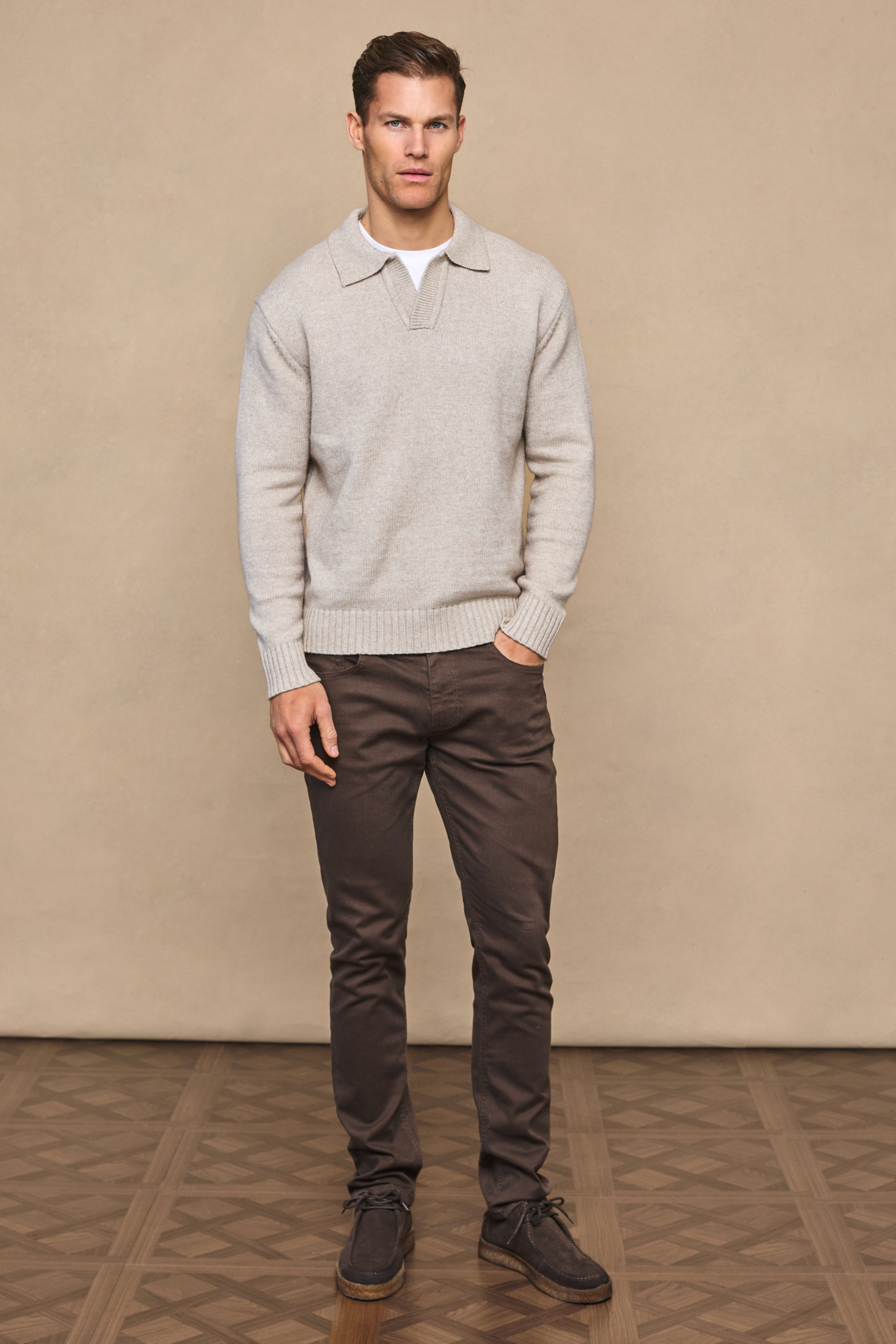 Dylan Chunky Knit Open Collar Sweater - Oatmeal