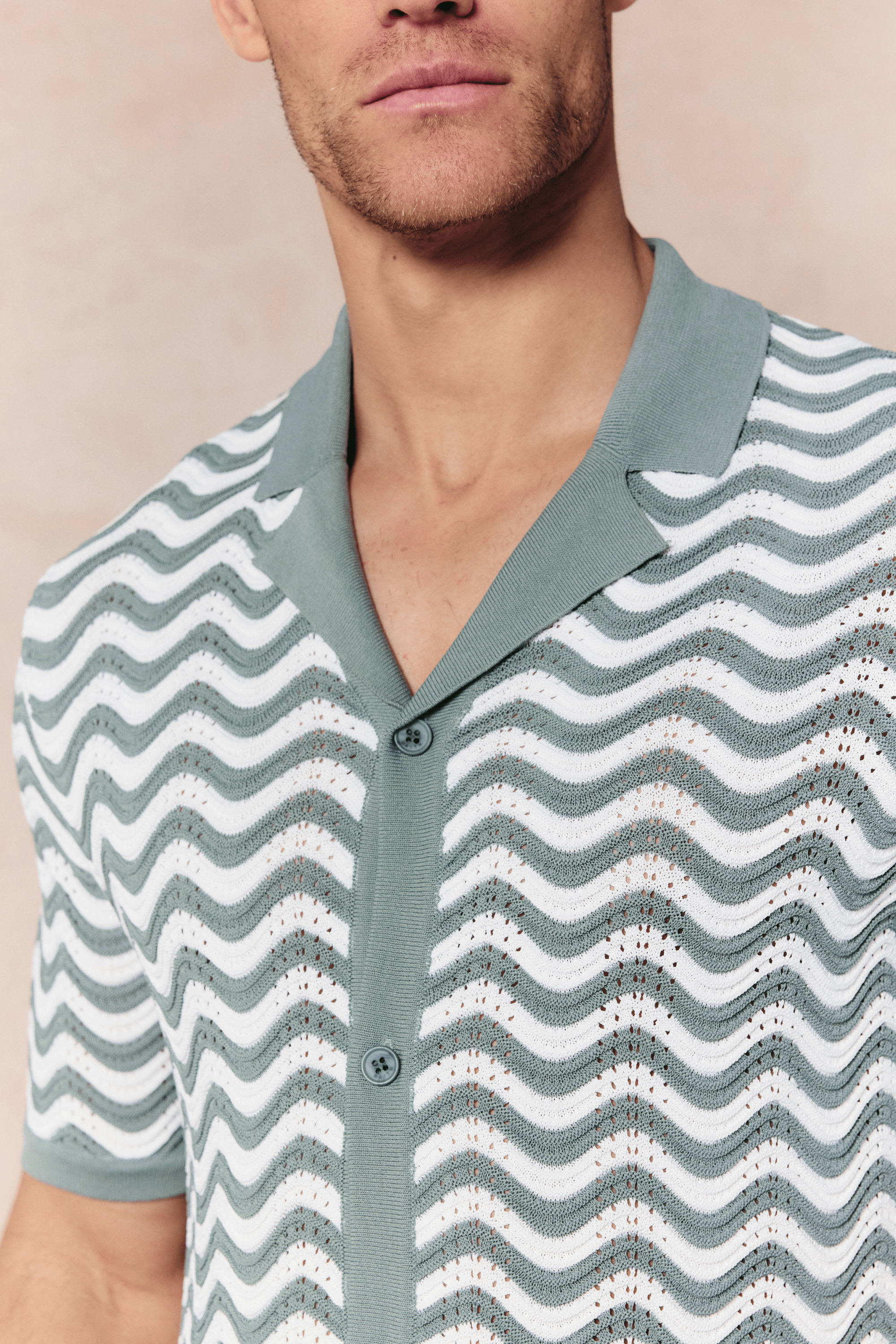 Serenita Knitted Shirt - Sage/White