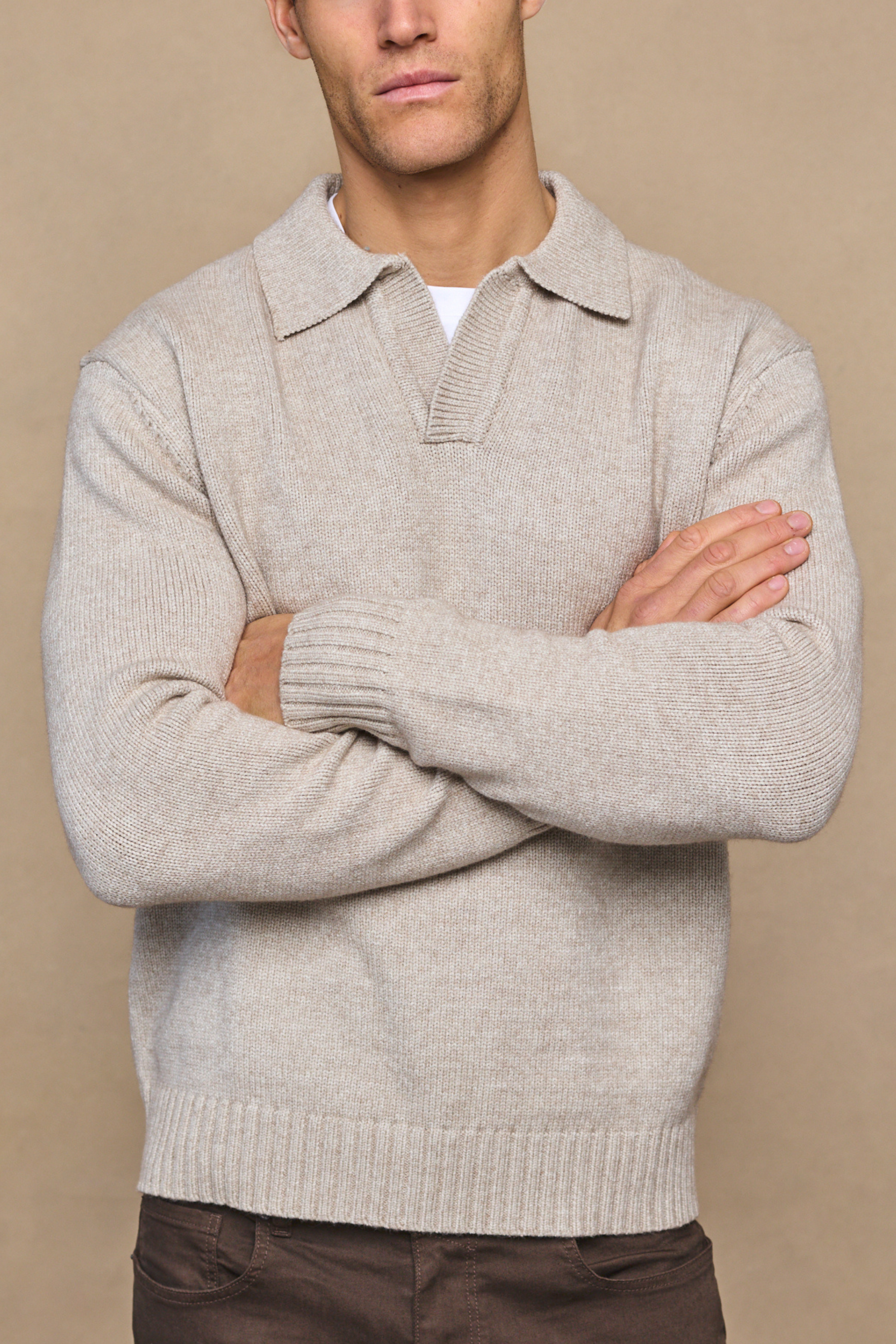 Dylan Chunky Knit Open Collar Sweater - Oatmeal