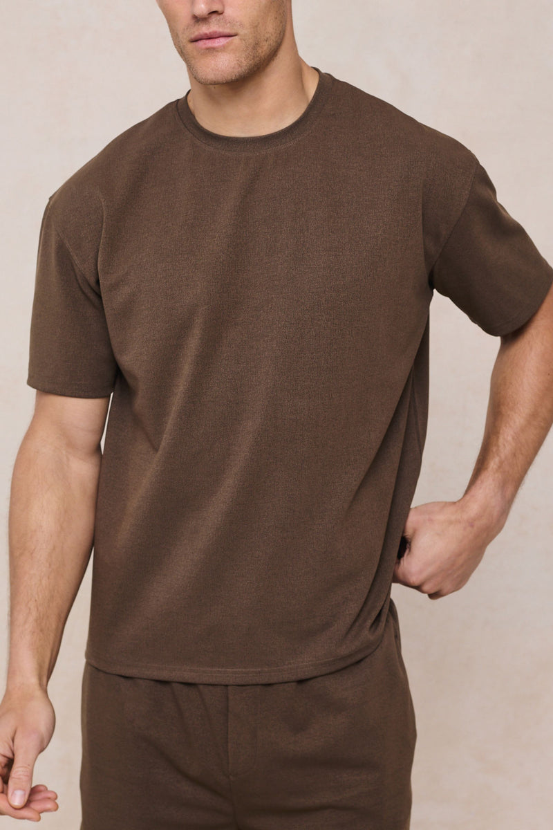 Tomas Crew Neck Crinkled Tshirt - Dark Brown