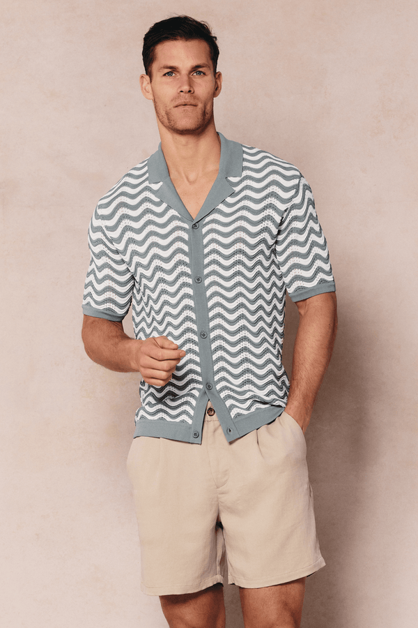 Serenita Knitted Shirt - Sage/White