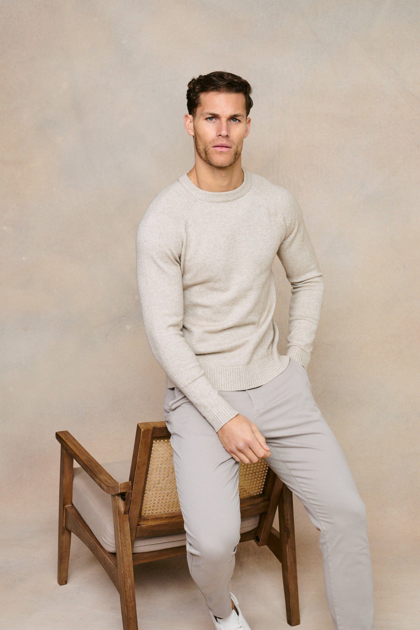 Lando Strickpullover mit Rundhalsausschnitt - Haferflocken 