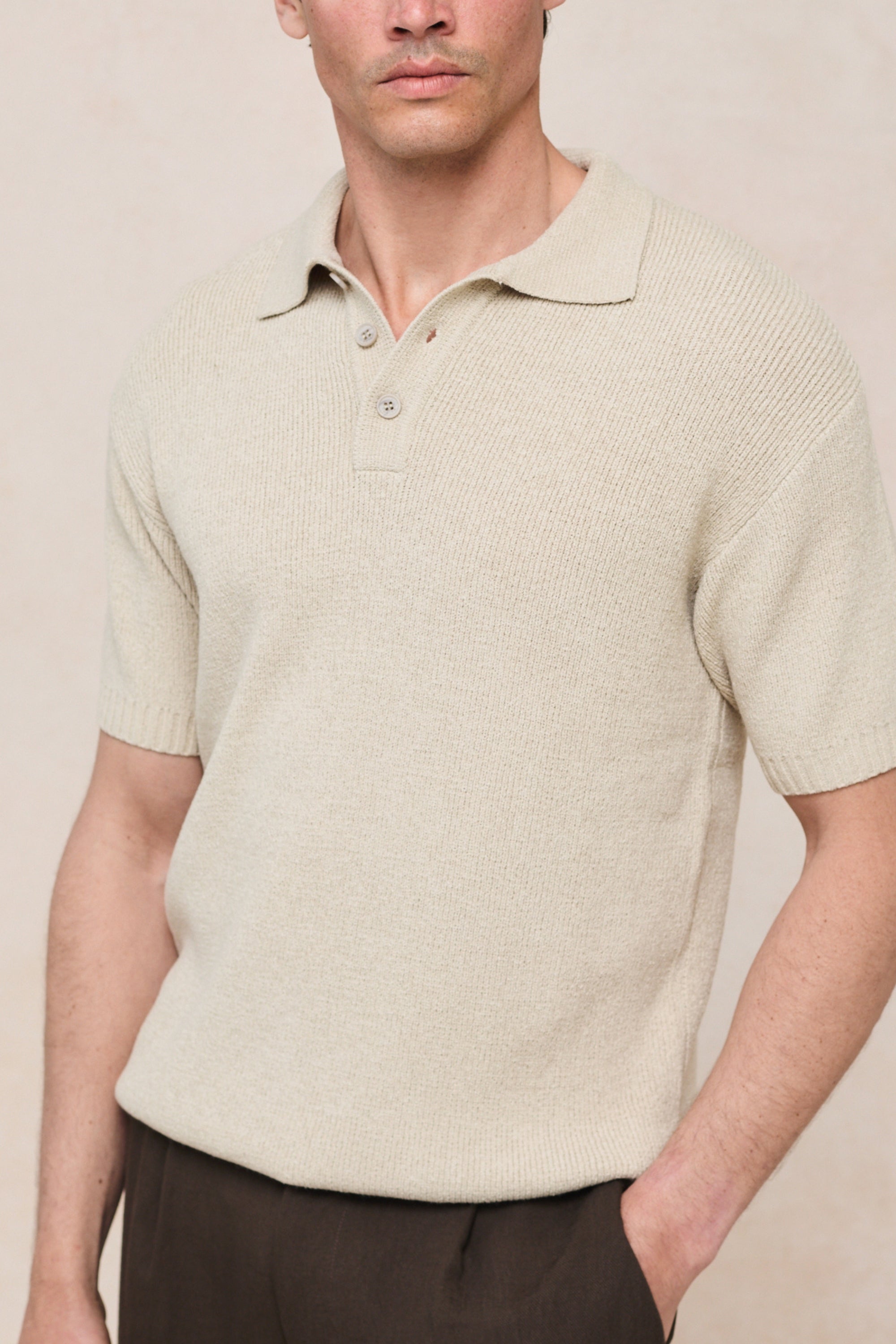 Sorelle Short Sleeve Rib Knit Polo - Sand