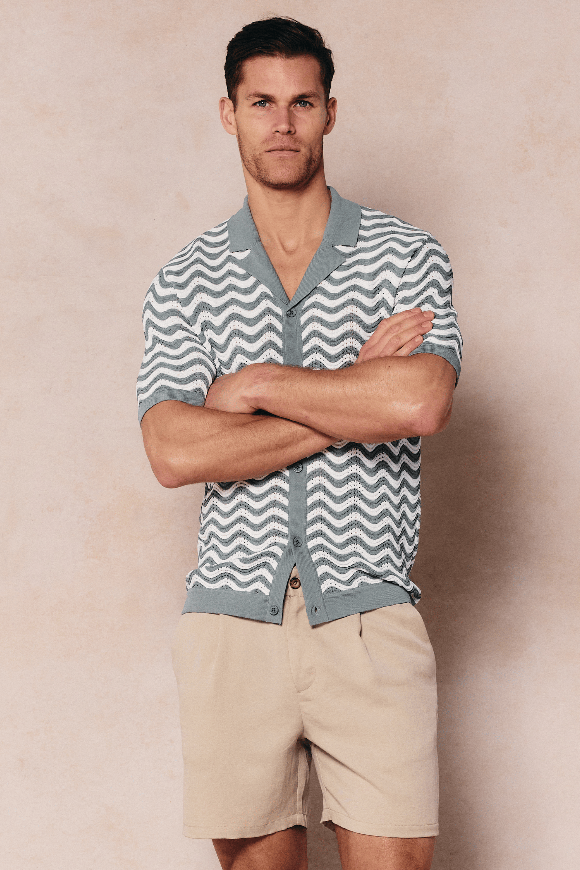 Serenita Knitted Shirt - Sage/White
