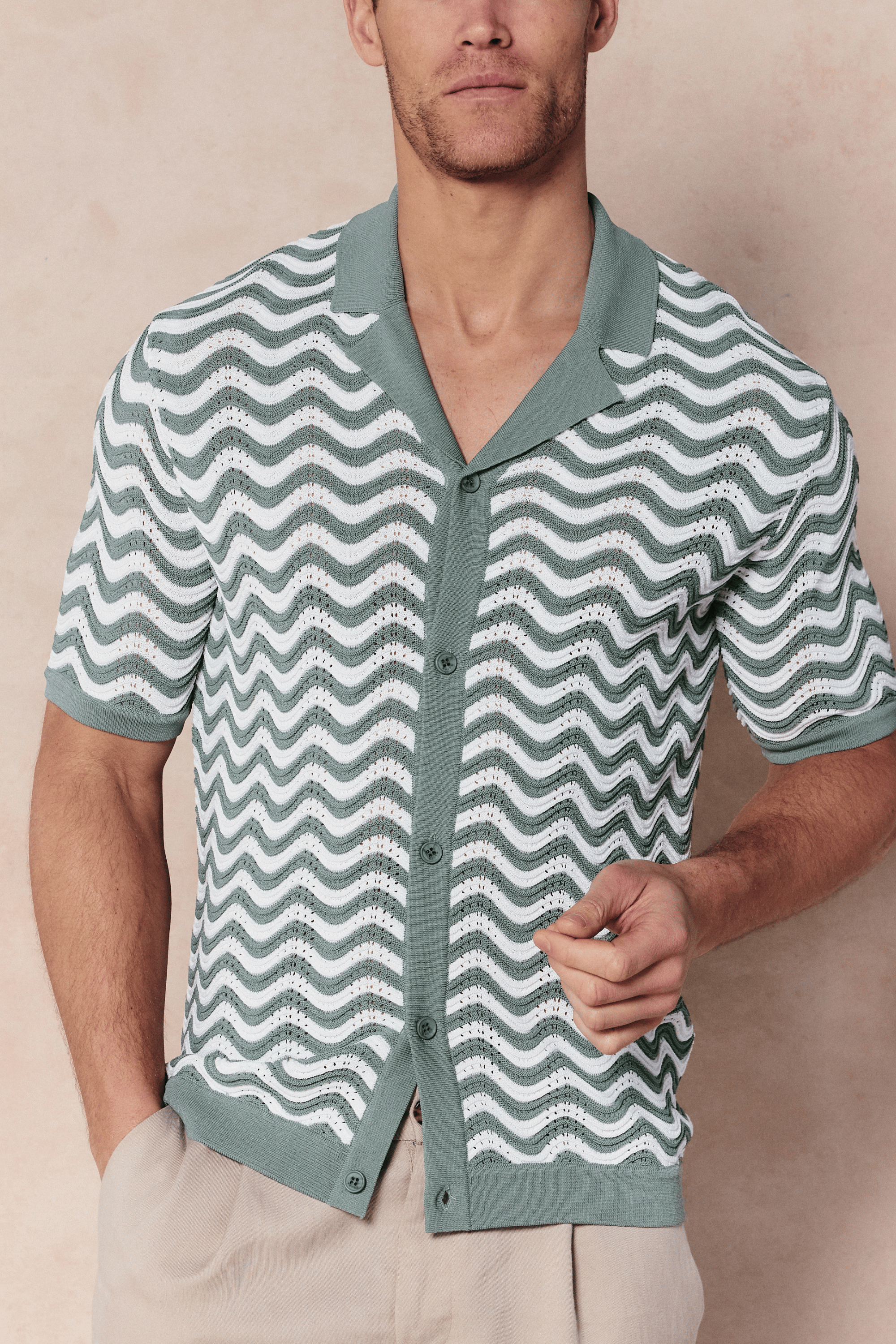 Serenita Knitted Shirt - Sage/White