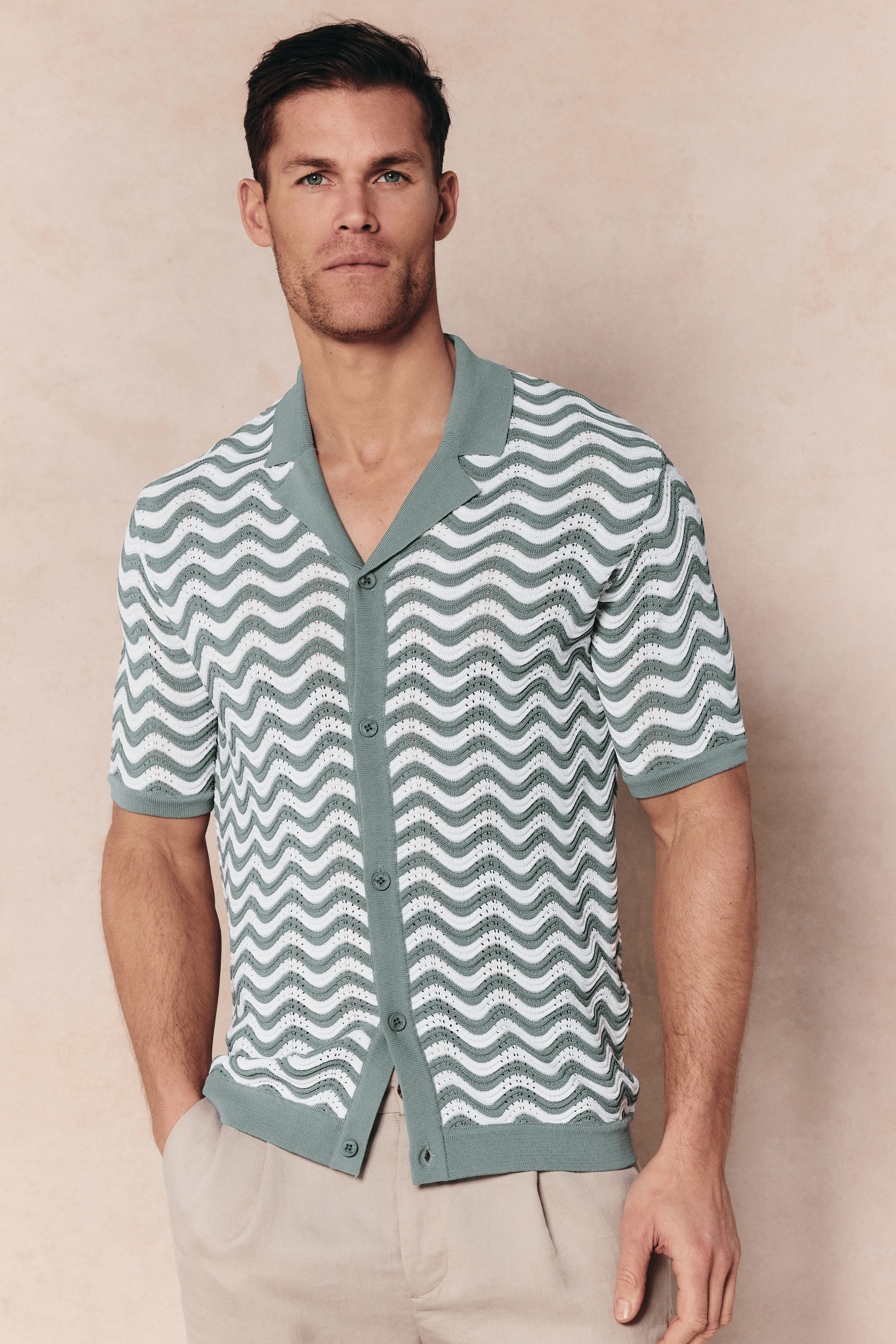 Serenita Knitted Shirt - Sage/White