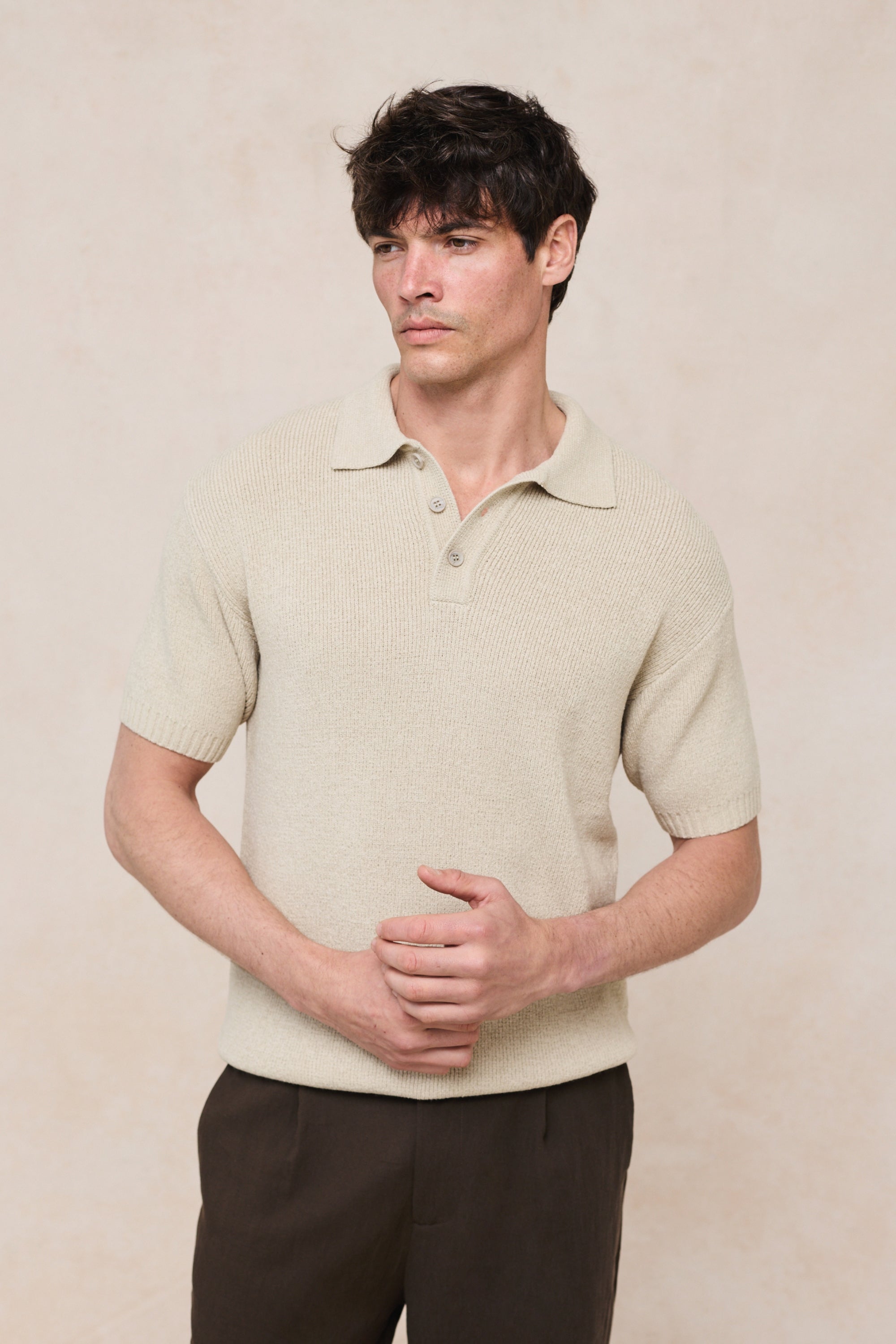 Sorelle Short Sleeve Rib Knit Polo - Sand