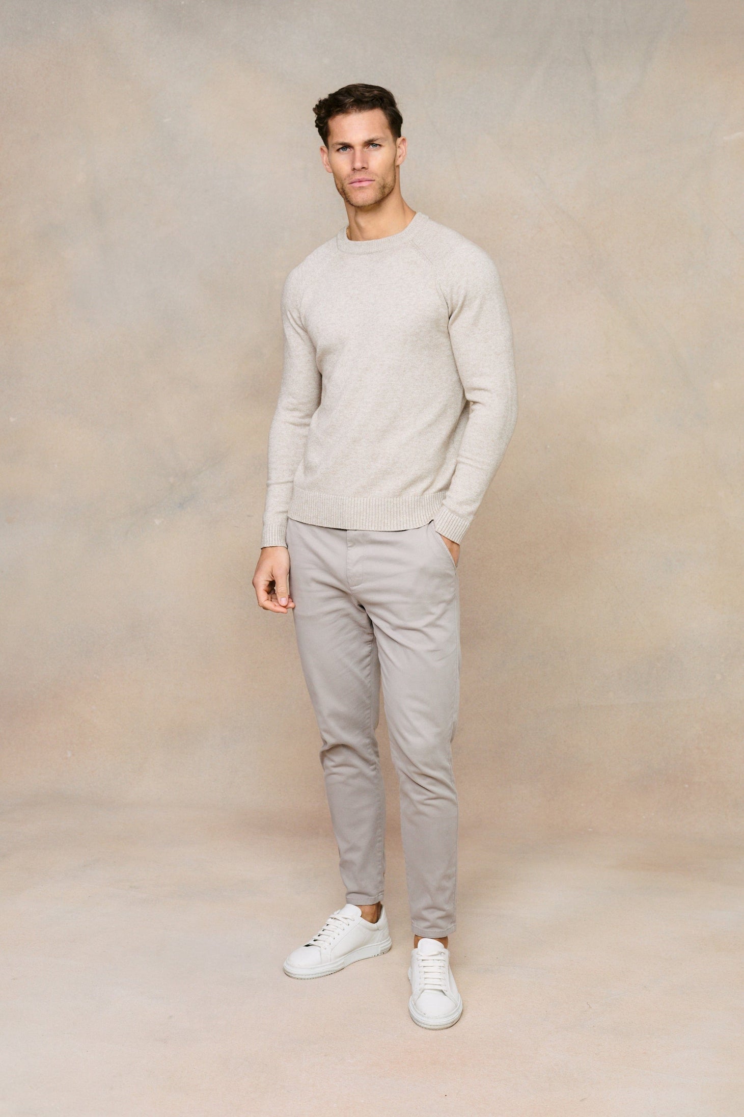 Lando Strickpullover mit Rundhalsausschnitt - Haferflocken 