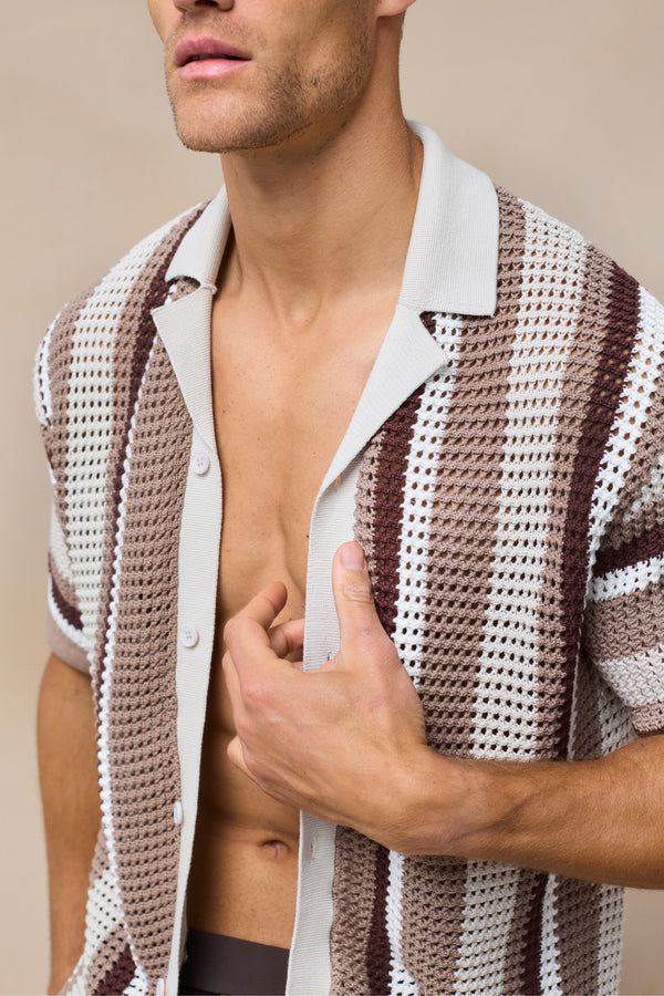 Dell'Amore Crochet Knit Shirt - Brown