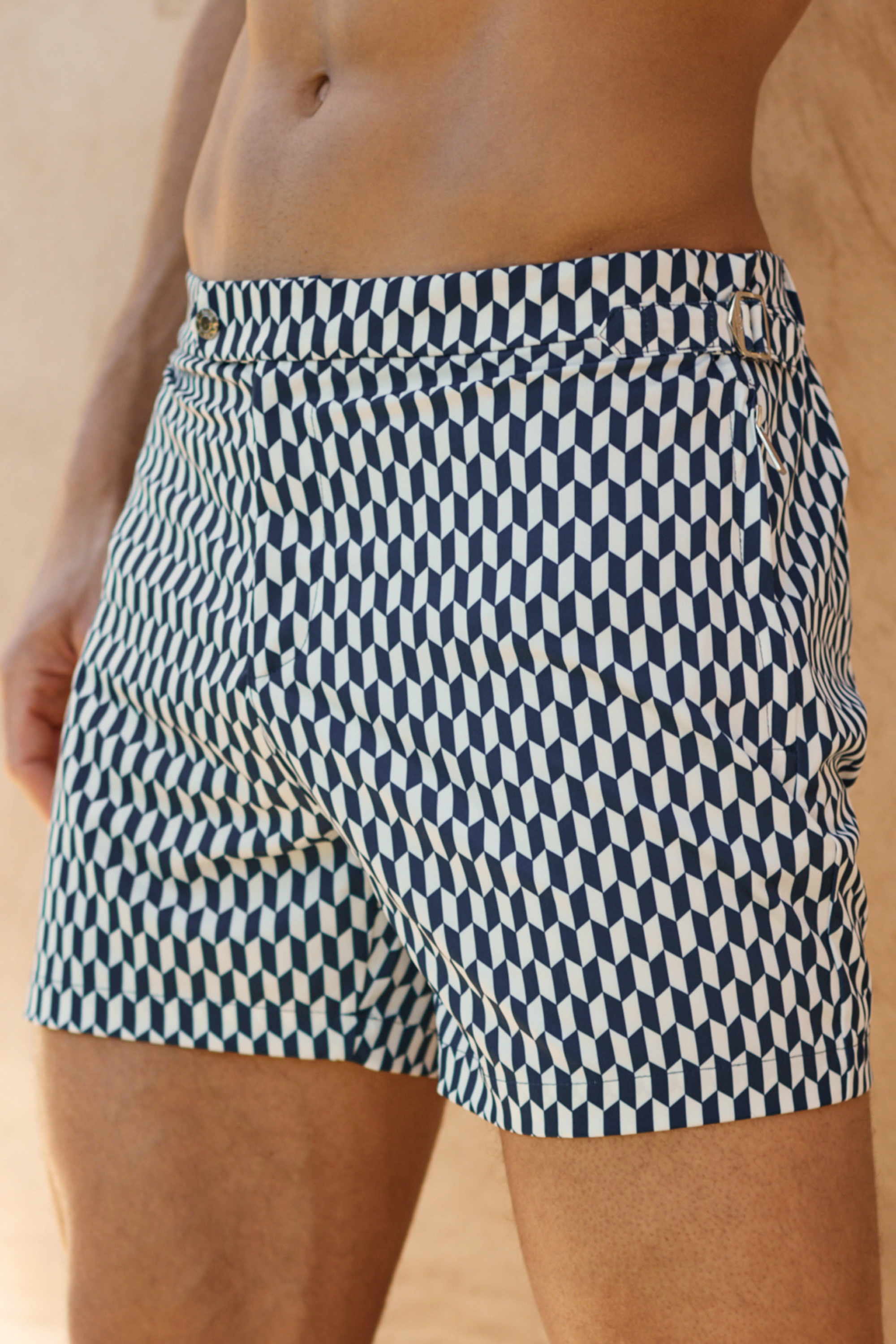 Rambla Printed Buckle Swim Short - Navy/White