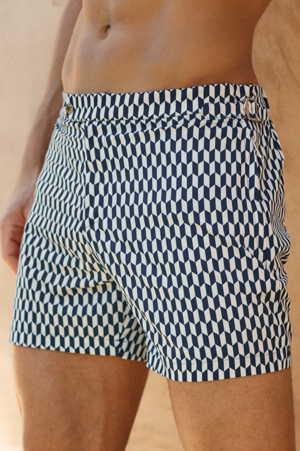 Rambla Printed Buckle Swim Short - Navy/White