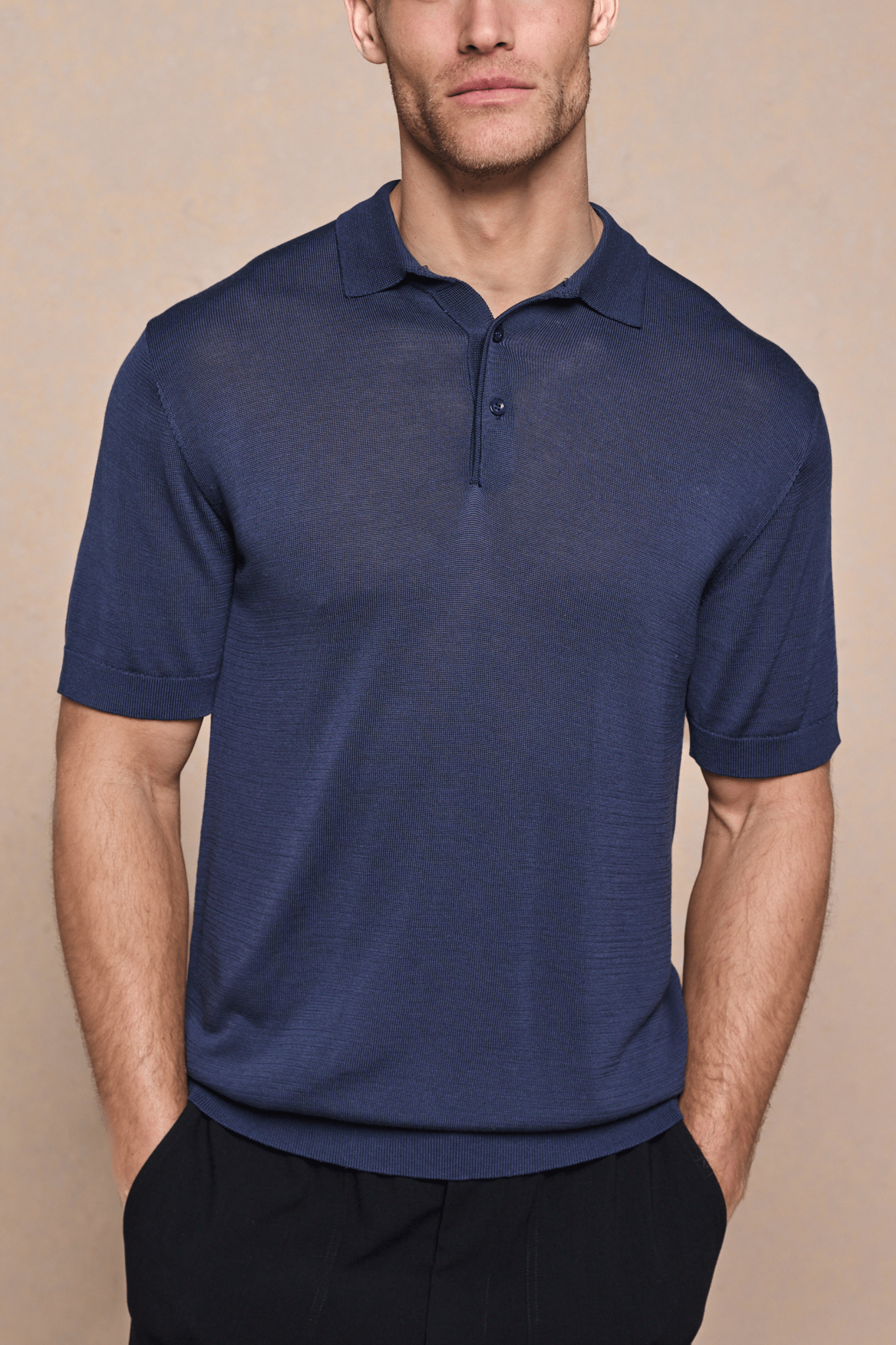 Pablo Half Placket Short Sleeve Knitted Polo - Navy