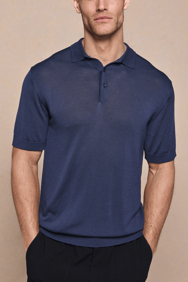 Pablo Half Placket Short Sleeve Knitted Polo - Navy