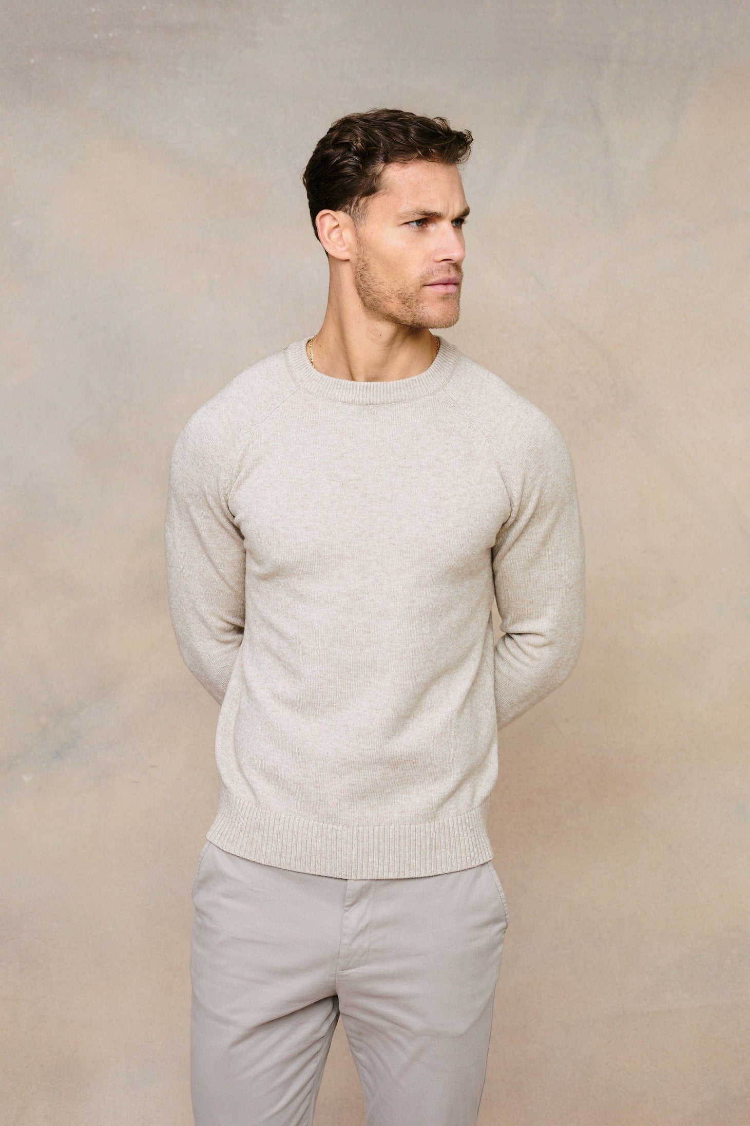 Lando Strickpullover mit Rundhalsausschnitt - Haferflocken 