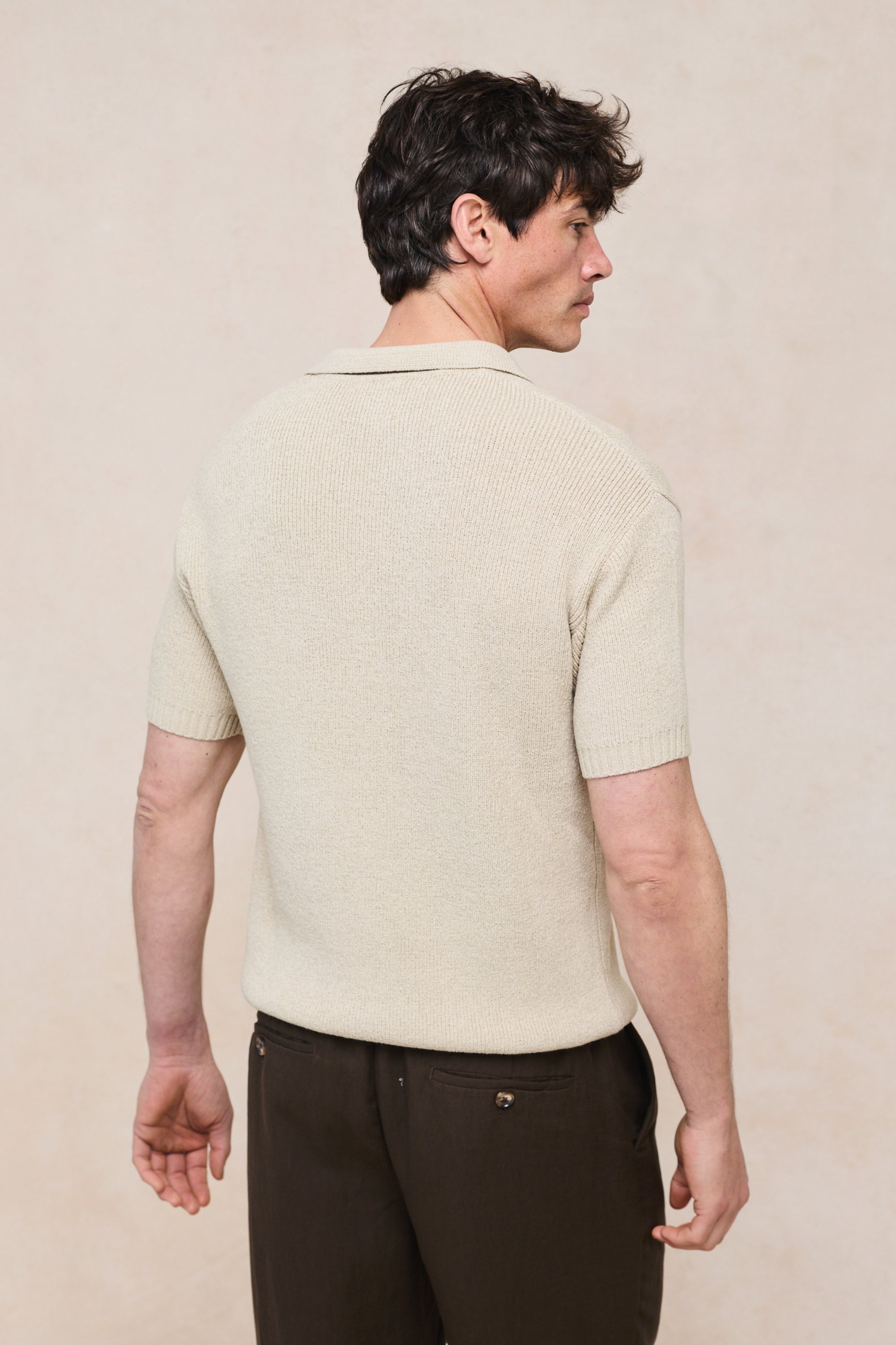 Sorelle Short Sleeve Rib Knit Polo - Sand