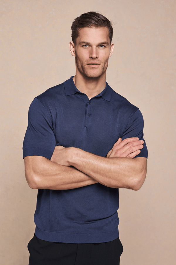Pablo Half Placket Short Sleeve Knitted Polo - Navy