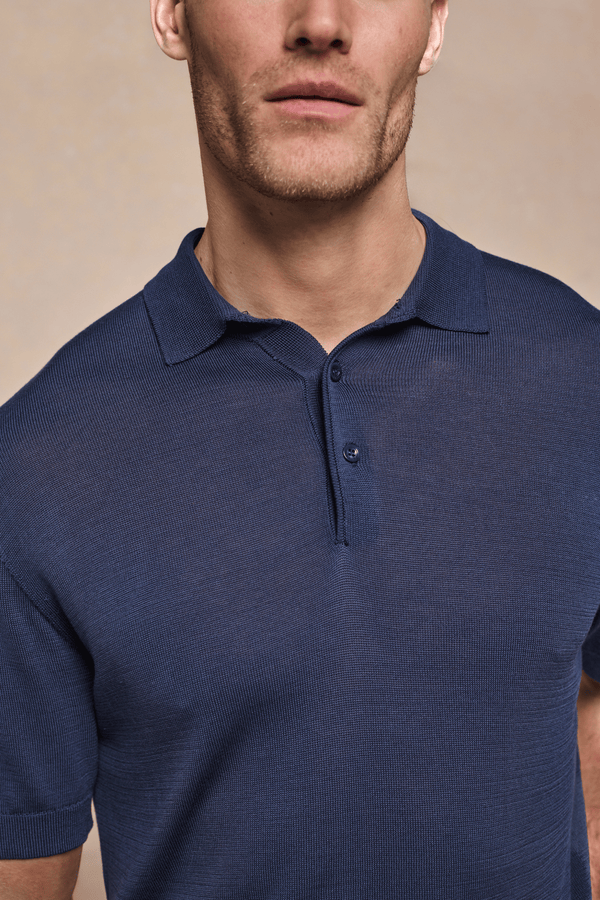 Pablo Half Placket Short Sleeve Knitted Polo - Navy