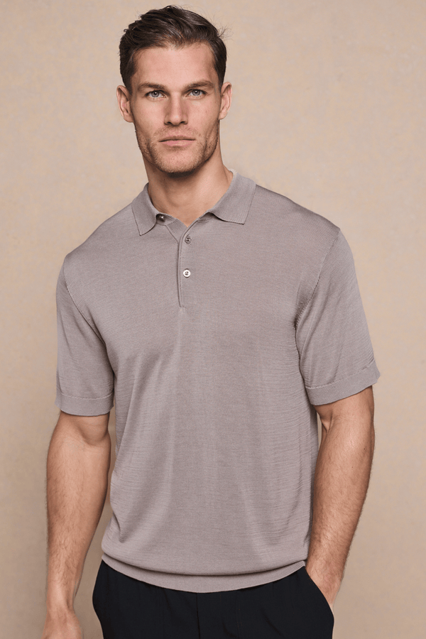 Pablo Half Placket Short Sleeve Knitted Polo - Sand