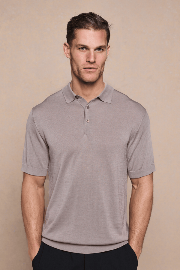 Pablo Half Placket Short Sleeve Knitted Polo - Sand