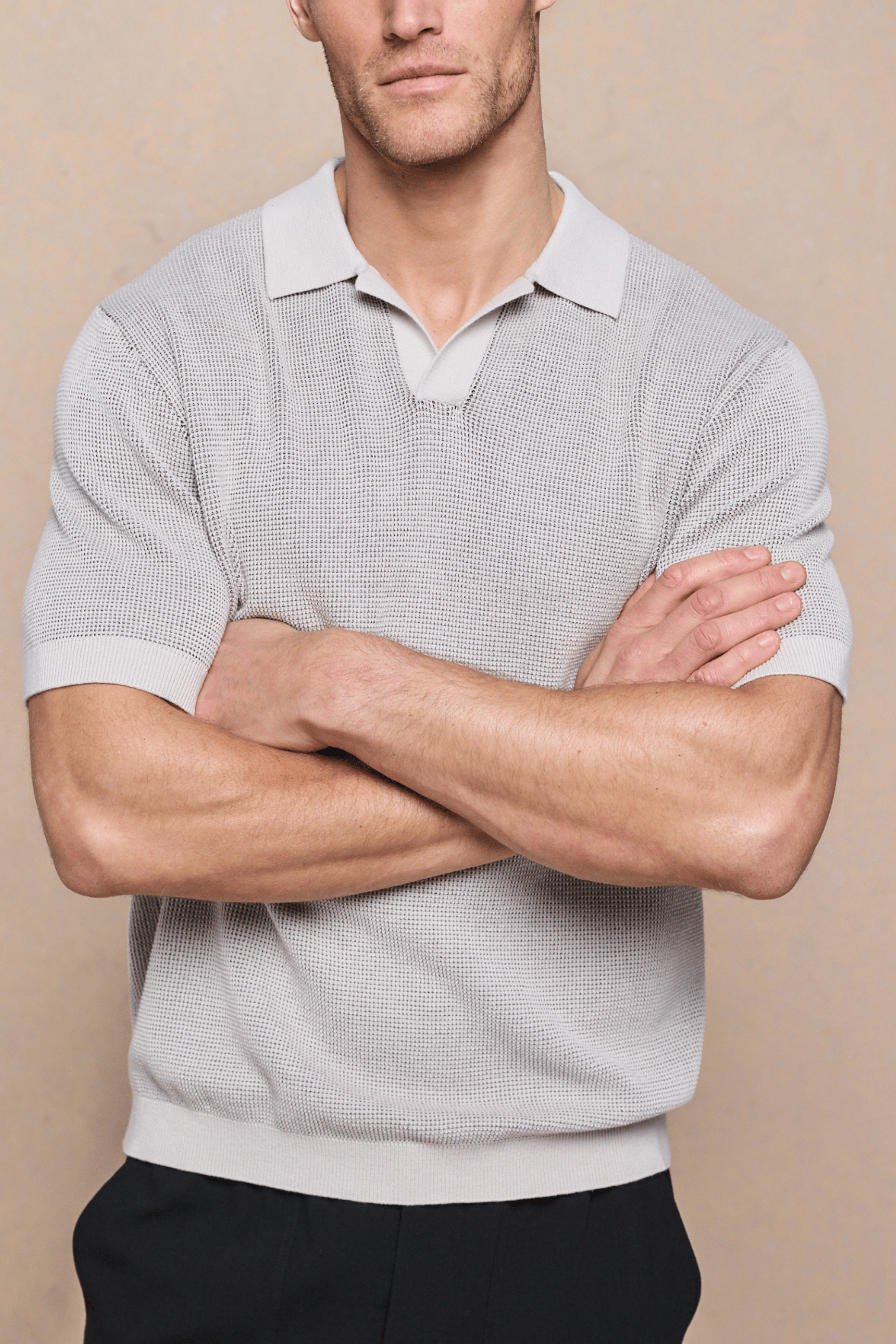 Oscar Two Tone Double Knit Polo Shirt - Neutral