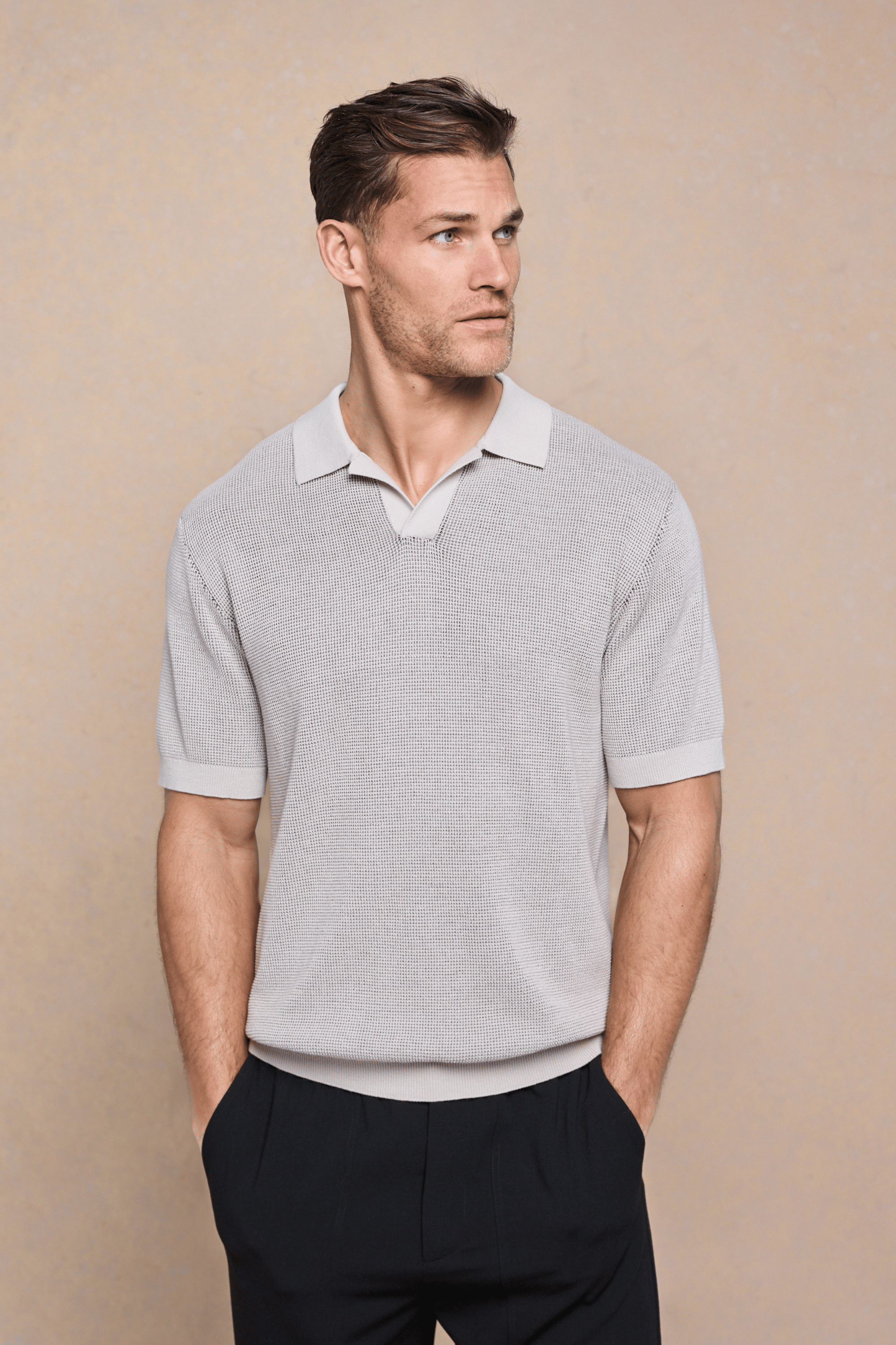 Oscar Two Tone Double Knit Polo Shirt - Neutral