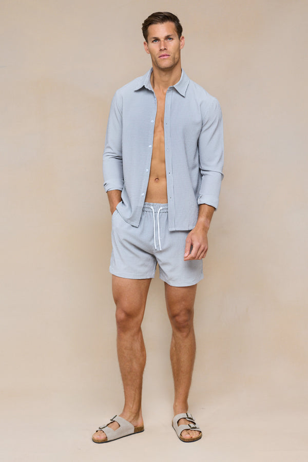 Vittorio Seersucker Long Sleeve Shirt - Black/White