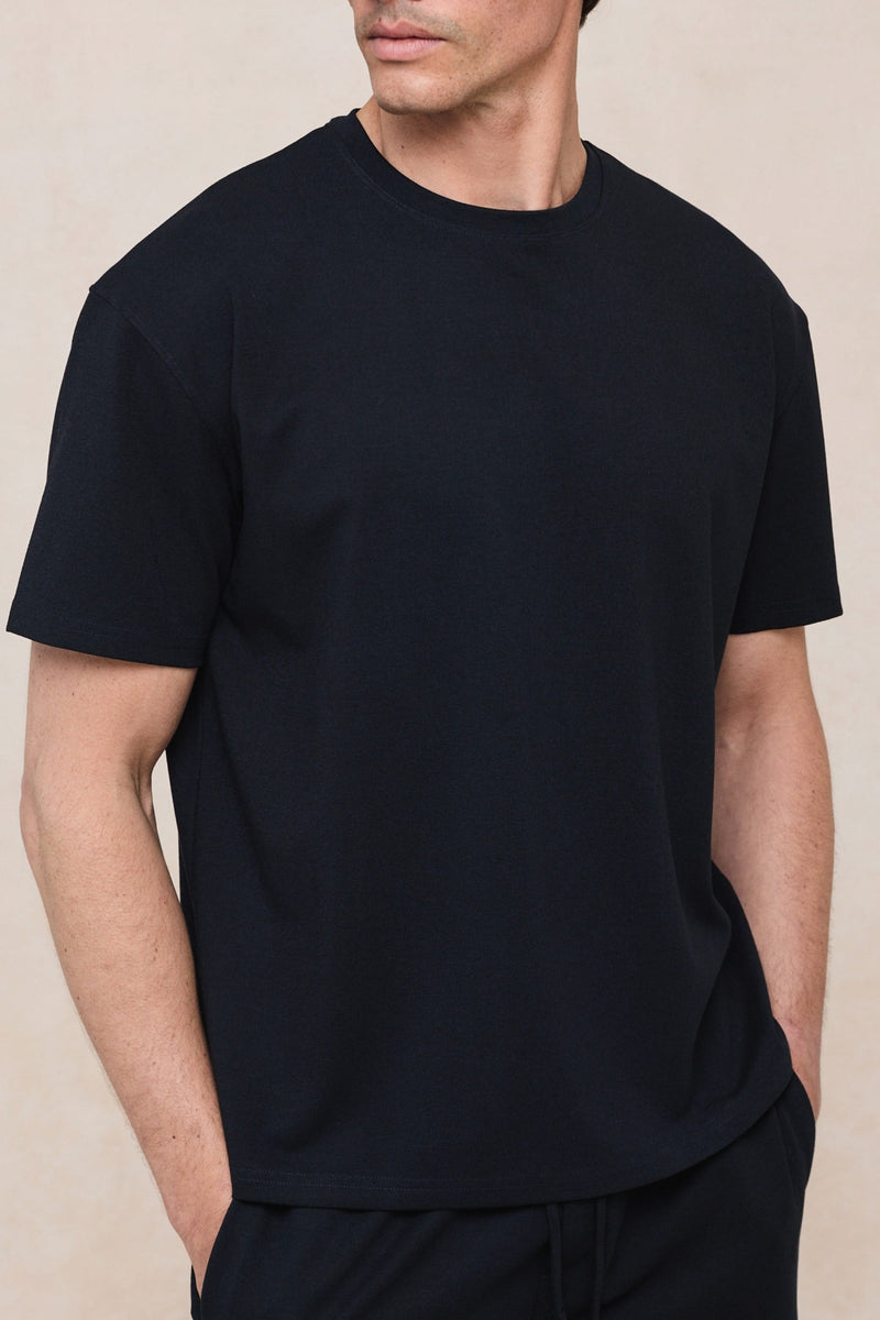 Tomas Crew Neck Crinkled Tshirt - Navy