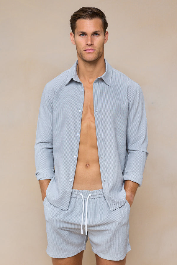 Vittorio Seersucker Long Sleeve Shirt - Black/White