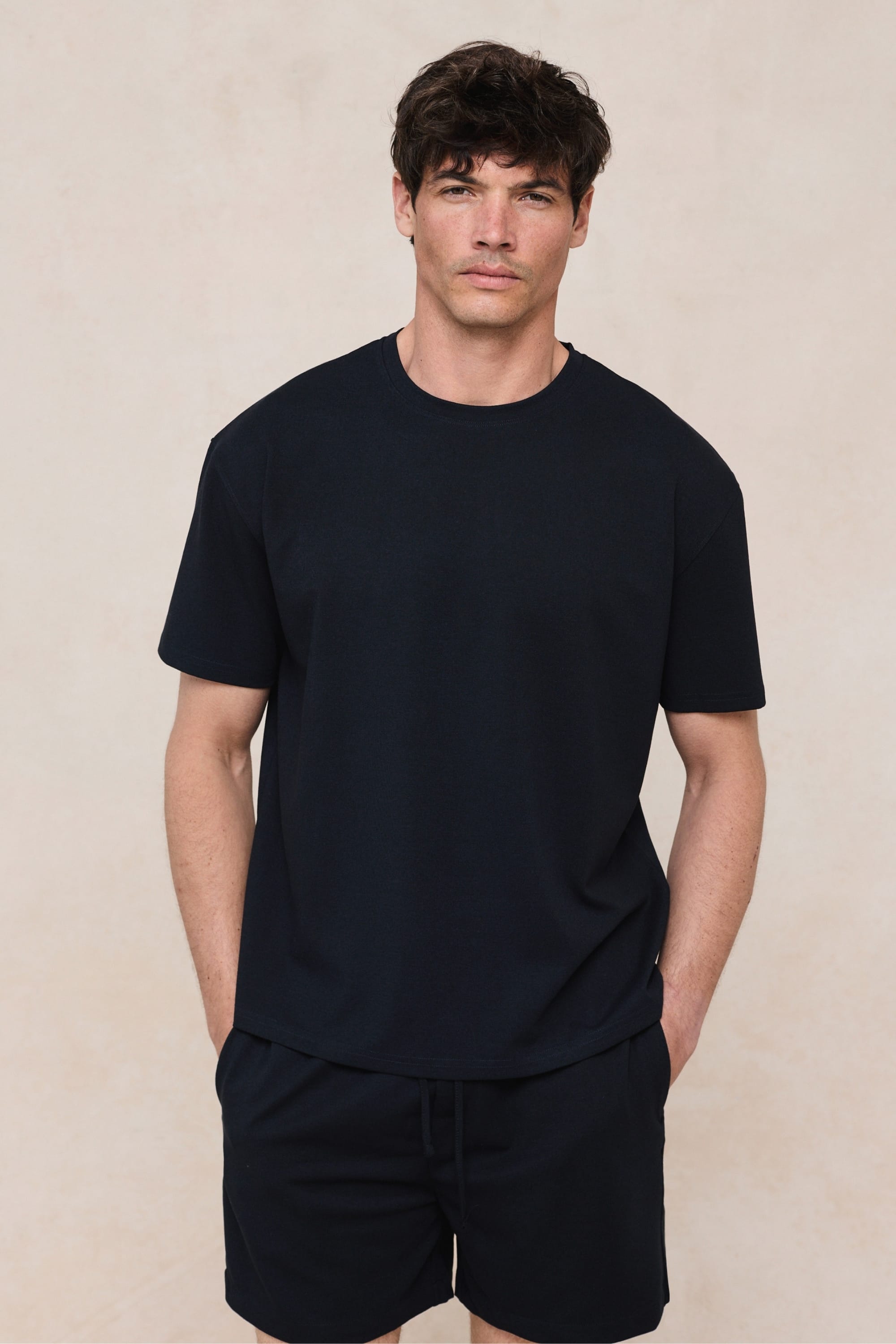 Tomas Crew Neck Crinkled Tshirt - Navy