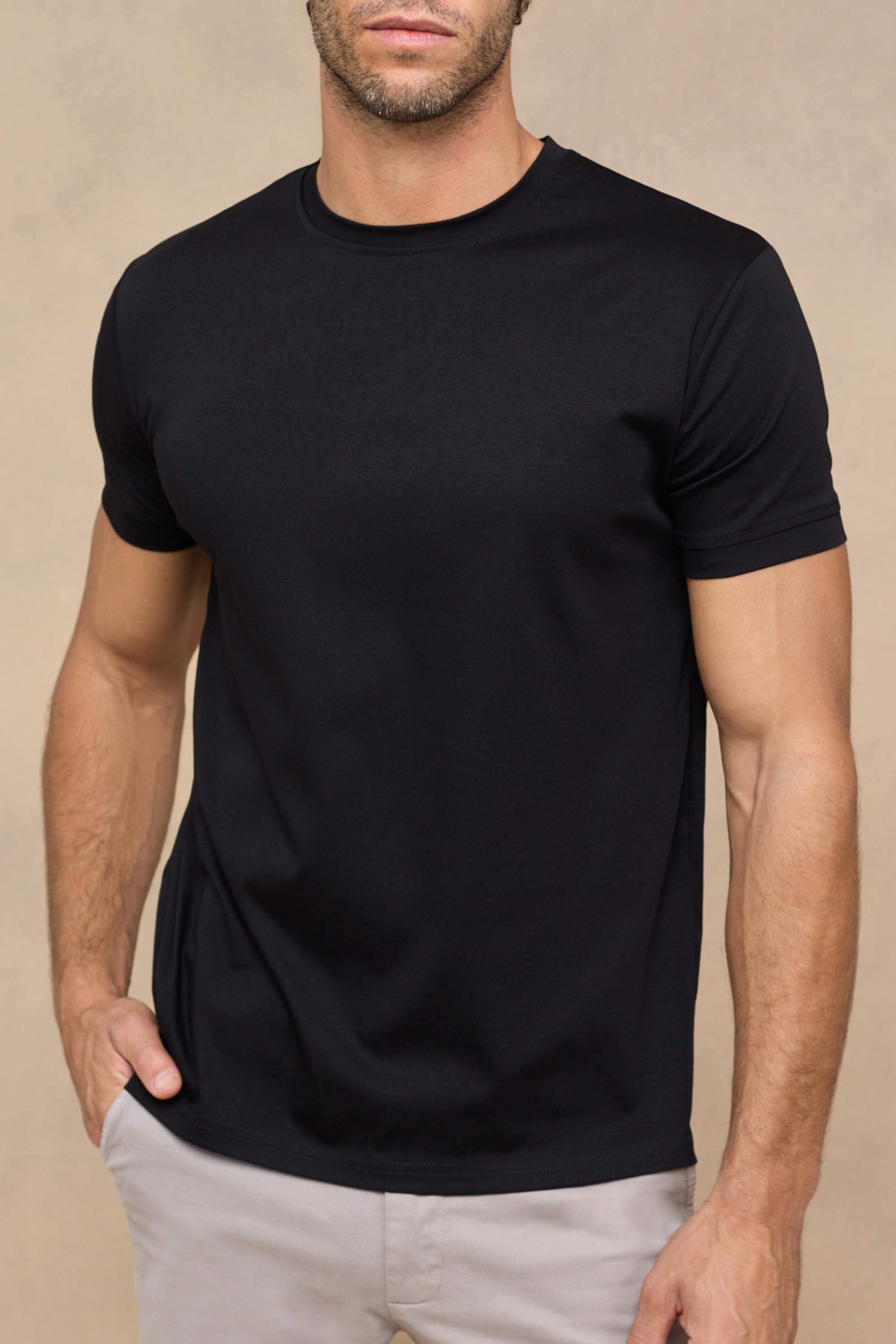 Luxuriöses, merzerisiertes T-Shirt - Schwarz 