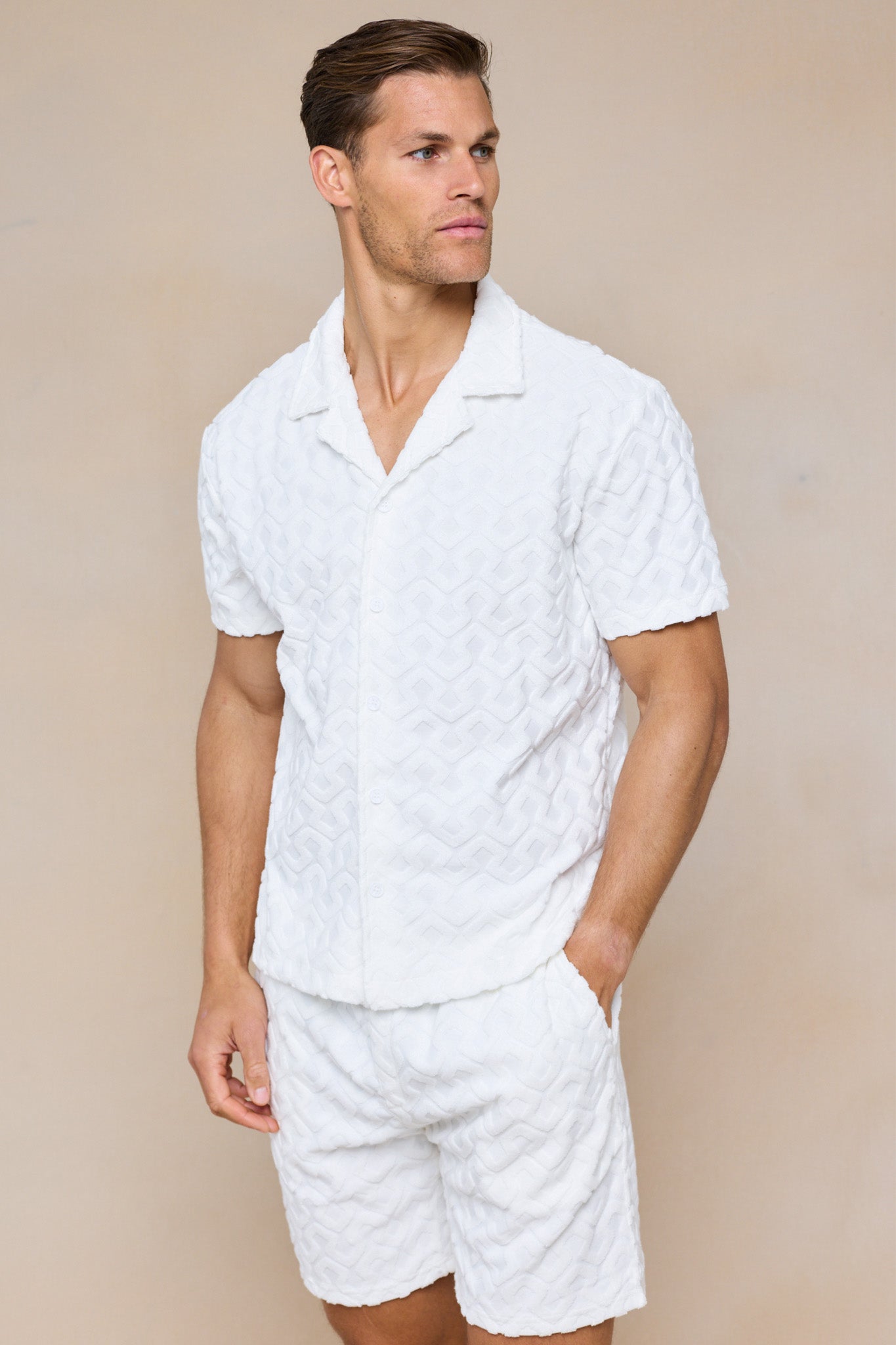 Fontana Flocked Towelled Shirt - Ecru