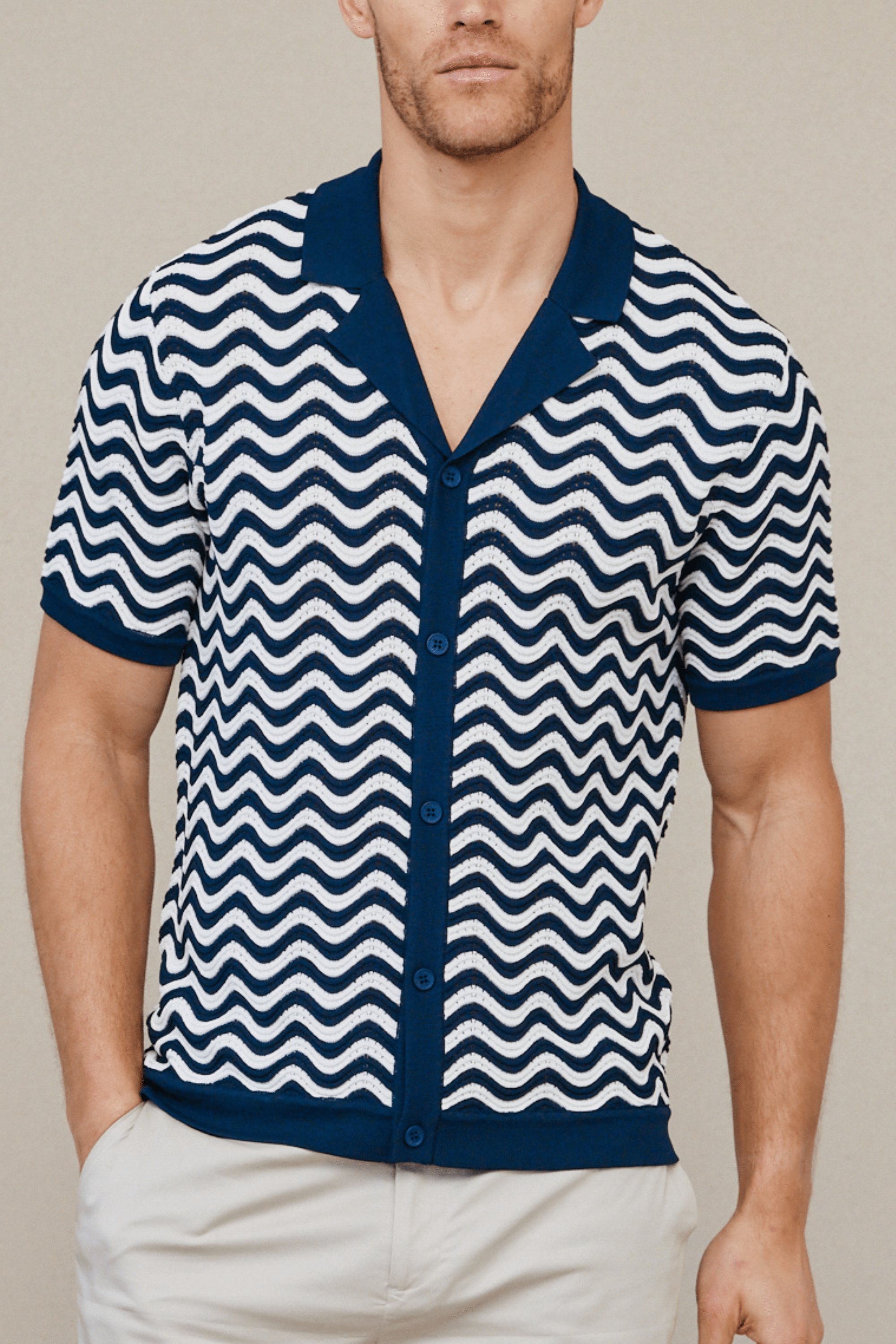 Serenita Knitted Shirt - Ecru/Navy
