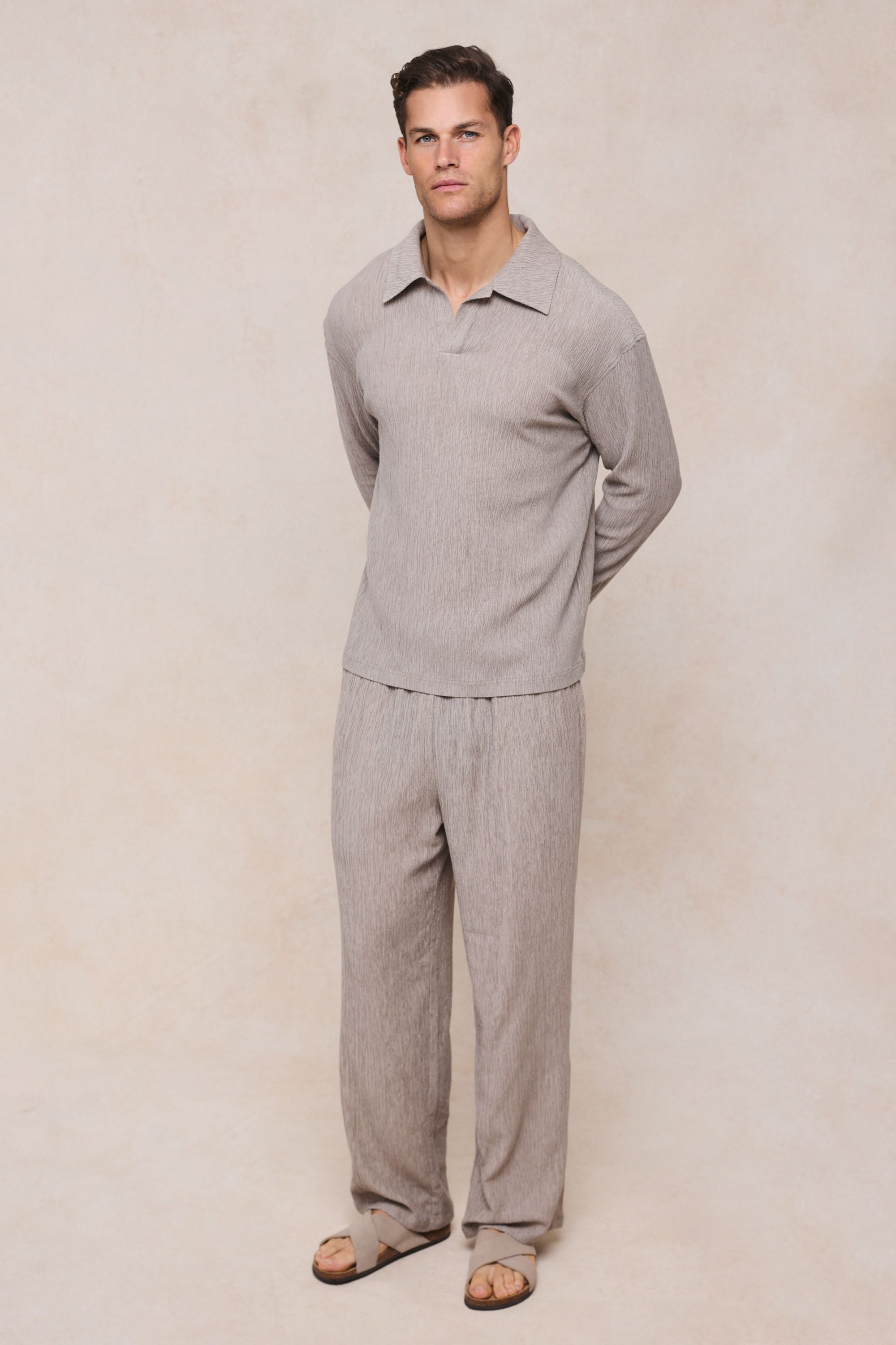 Arty Crinkled Elasticated Waistband Trouser - Mushroom