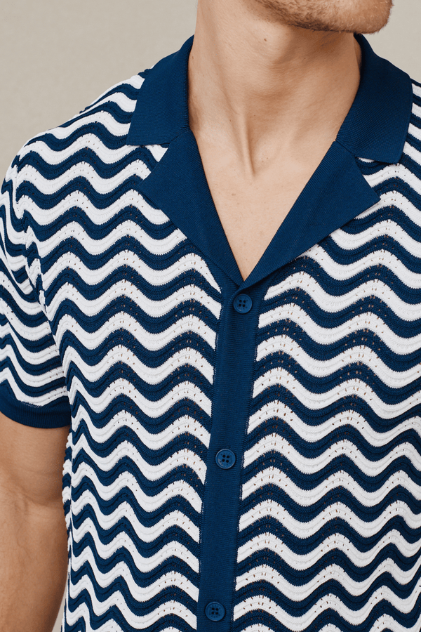 Serenita Knitted Shirt - Ecru/Navy