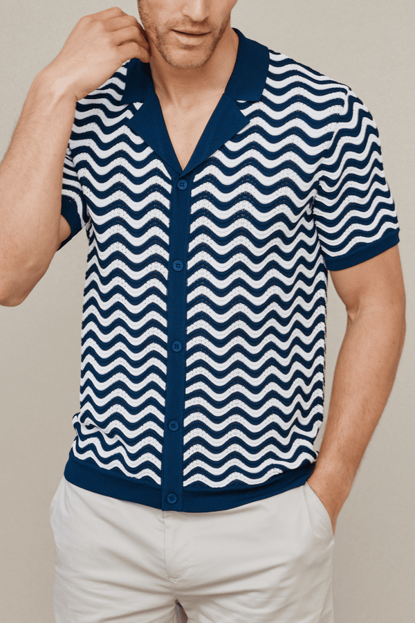 Serenita Knitted Shirt - Ecru/Navy