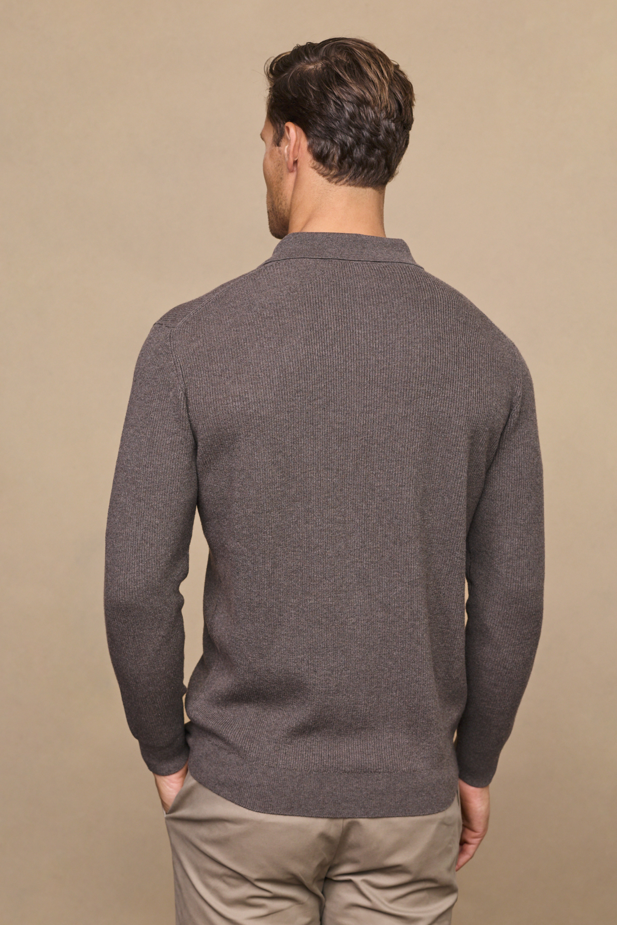 Elias Rib Top Pocket Cardigan - Light Brown Marl