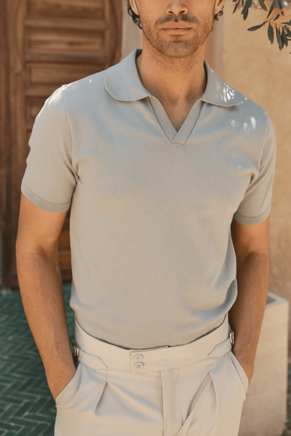 Privia Knitted Open Neck Polo - Sage Green
