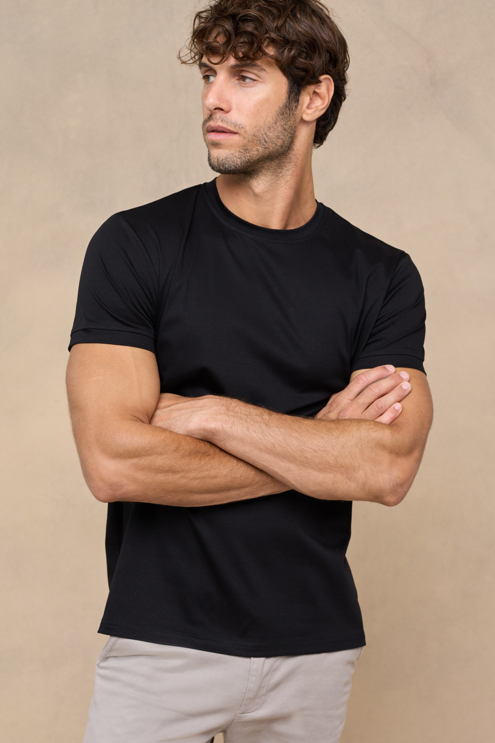 Luxuriöses, merzerisiertes T-Shirt - Schwarz 