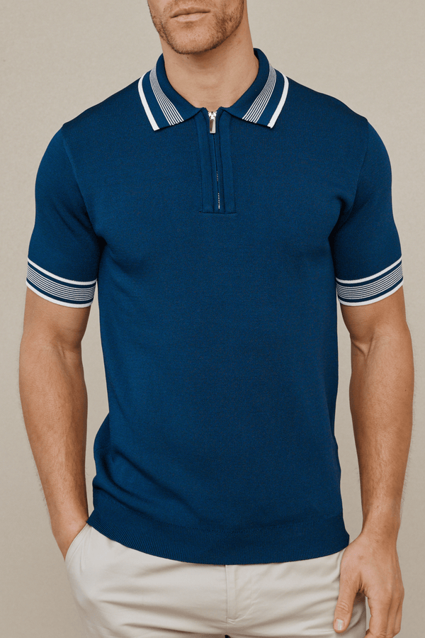 Vida Knitted Stripe Polo - Navy