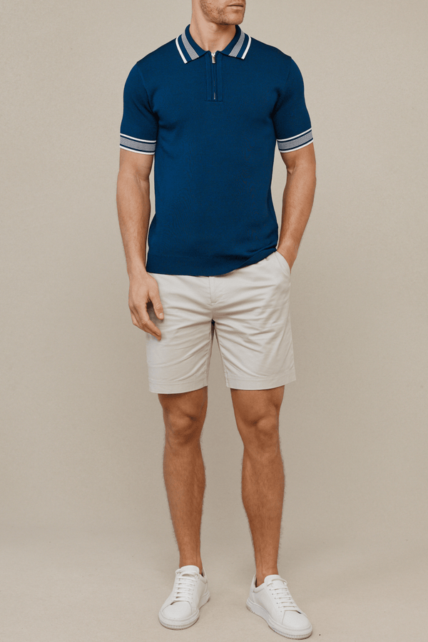 Vida Knitted Stripe Polo - Navy