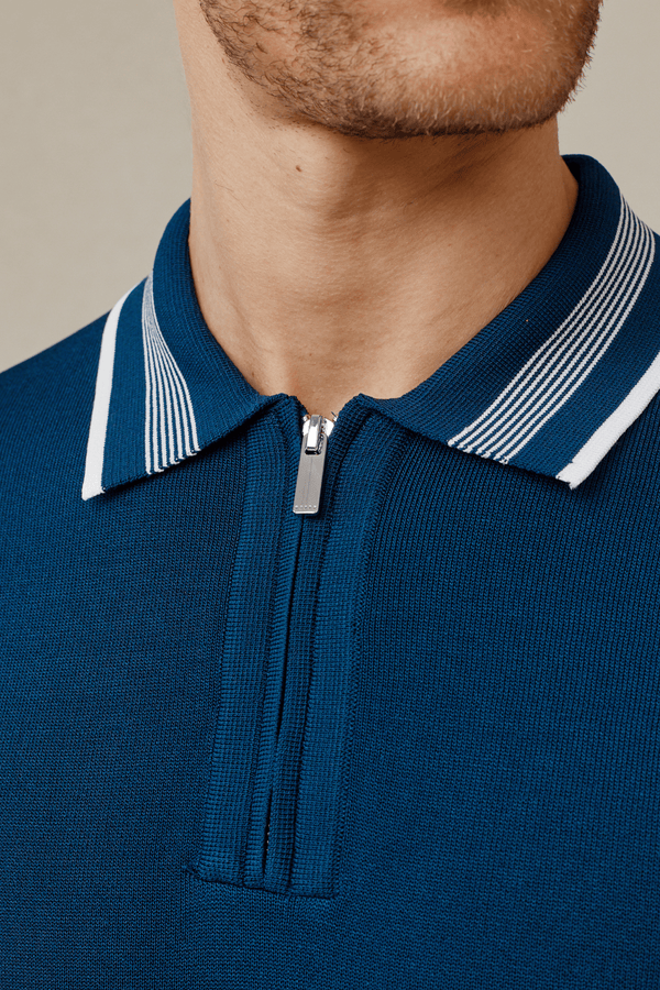 Vida Knitted Stripe Polo - Navy