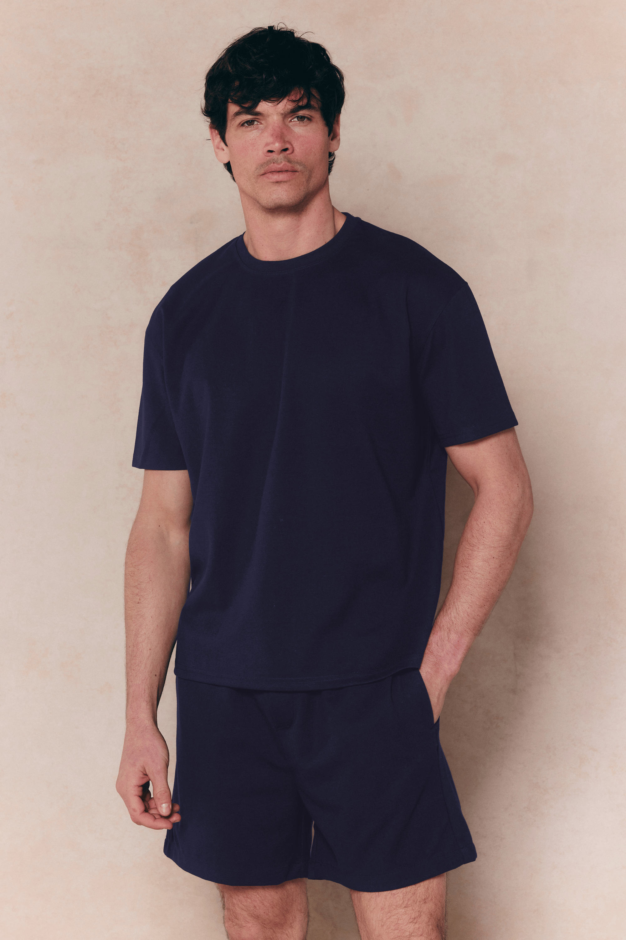 Tomas Crew Neck Crinkled Tshirt - Navy