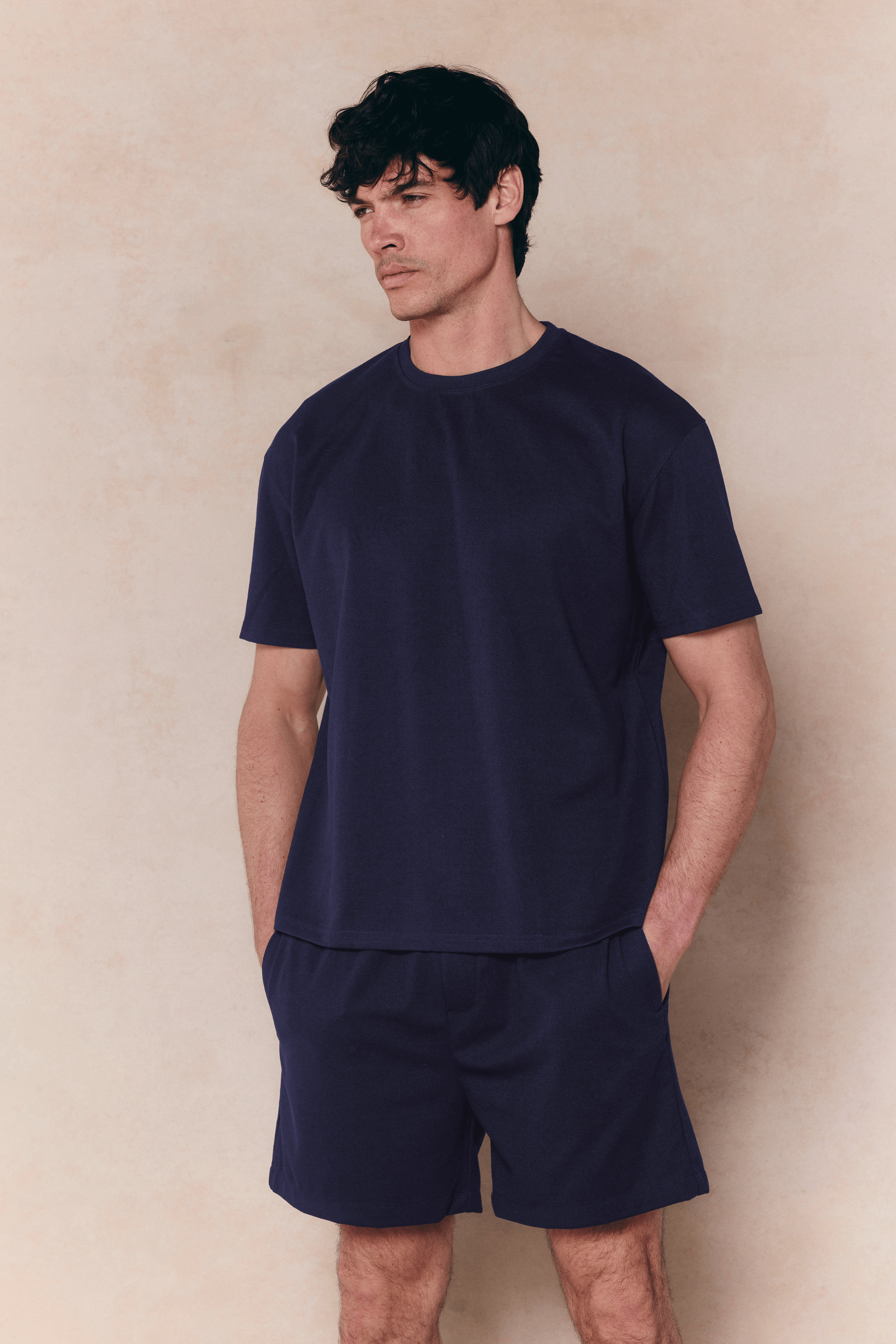 Tomas Crew Neck Crinkled Tshirt - Navy