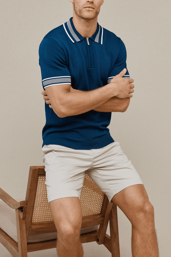 Vida Knitted Stripe Polo - Navy