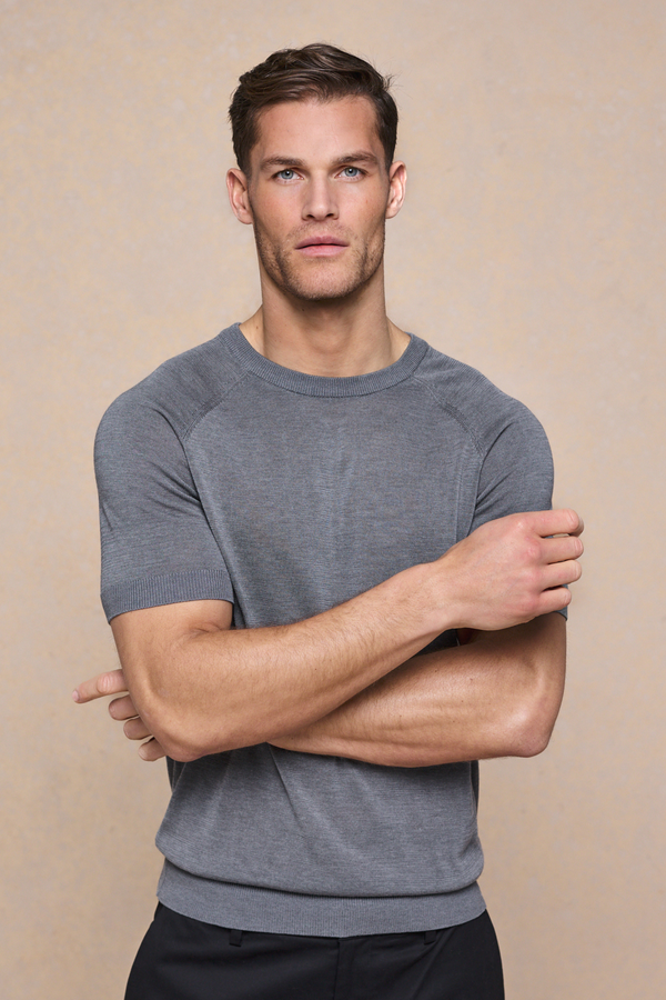 Riera Knit Crew Neck T-Shirt - Grey Marl