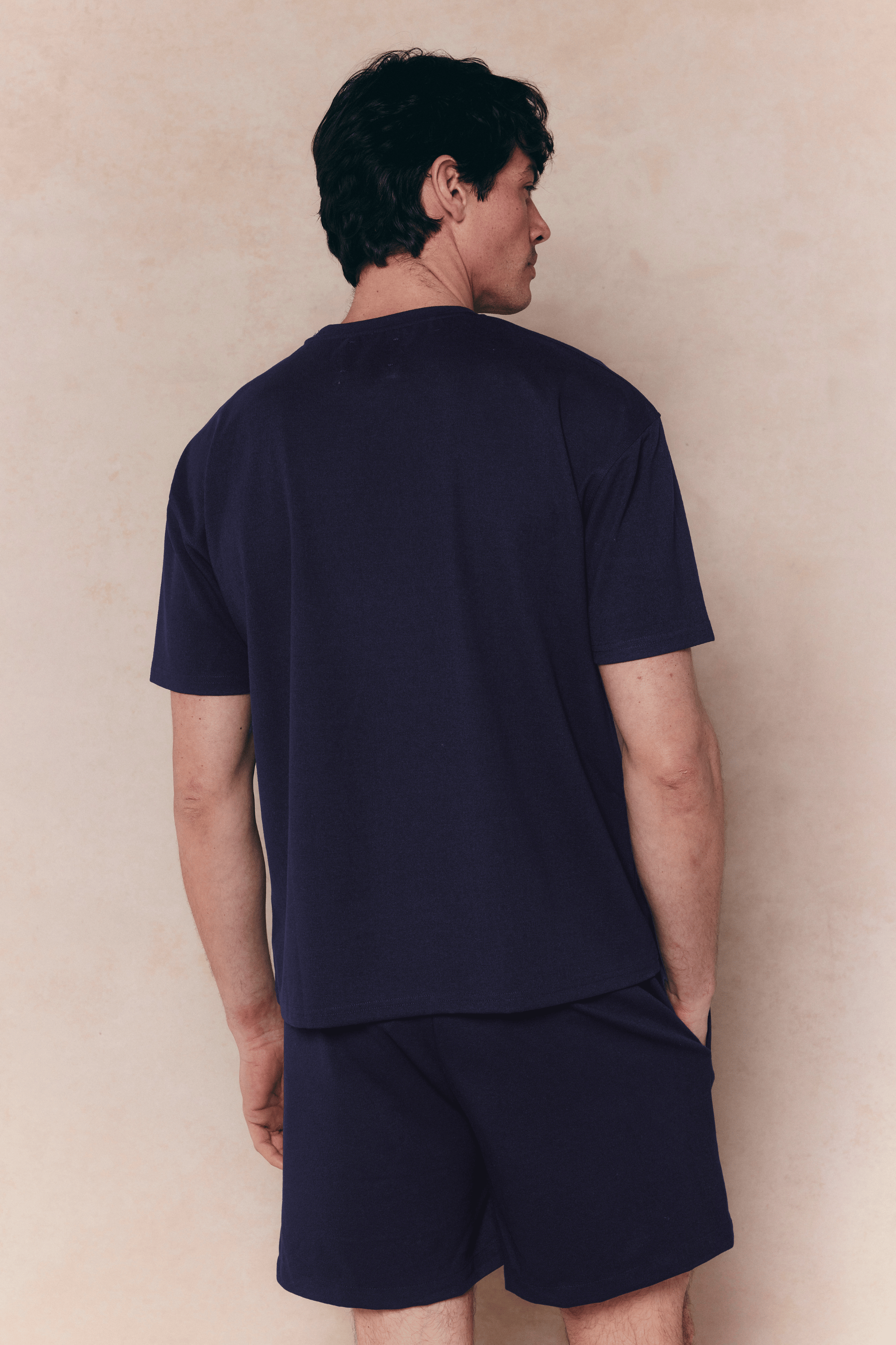 Tomas Crew Neck Crinkled Tshirt - Navy